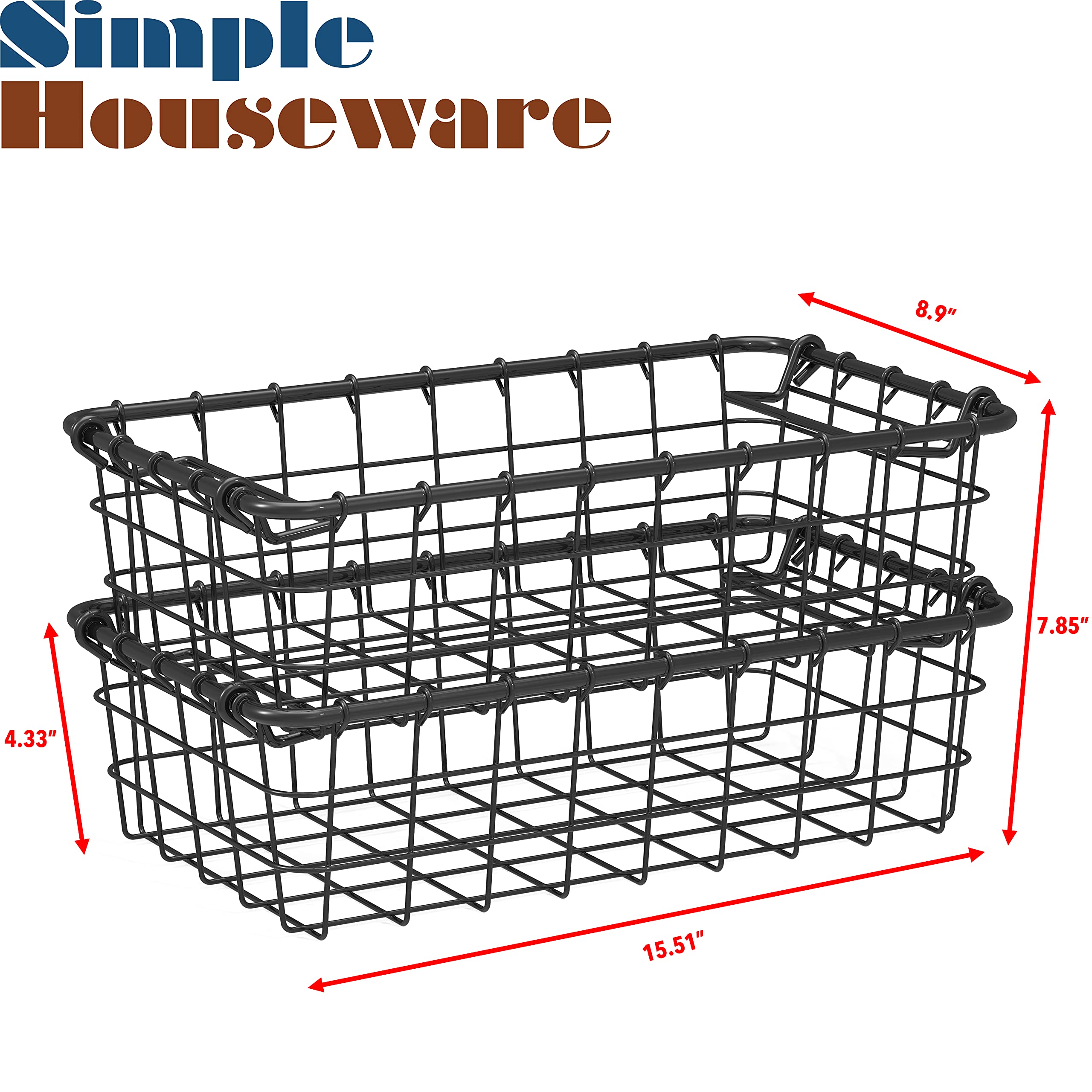 Simplehouseware 2 Pack Stackable Single Wire Basket, (8.9 X 15.5 X 4.3 In)