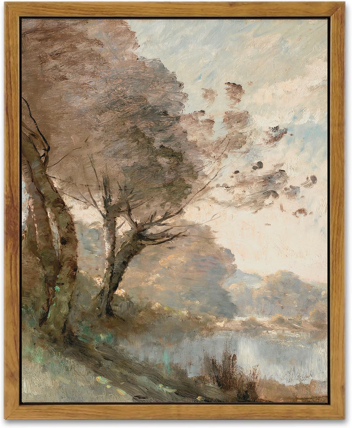 Kbkbart Framed Canvas Wall Art Vintage Southwest Decor, Retro Neutral Landscape Riverside Botanical Art Prints Painting, Rustic