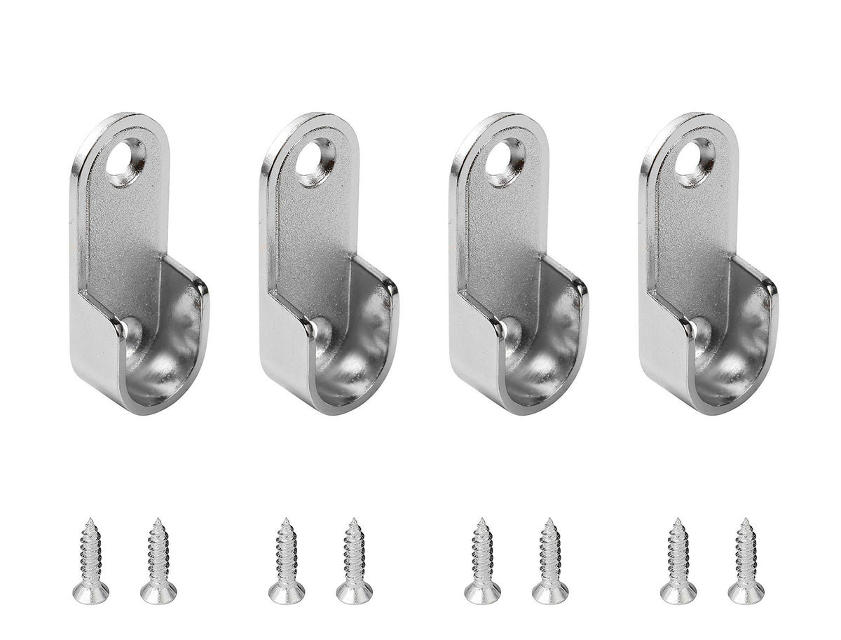 Mcredy 2 Pair Zinc Alloy Oval Hanging Rail Rod Holder End Bracket Support For Wardrobe Closet Silver 0.63'' Inner Size