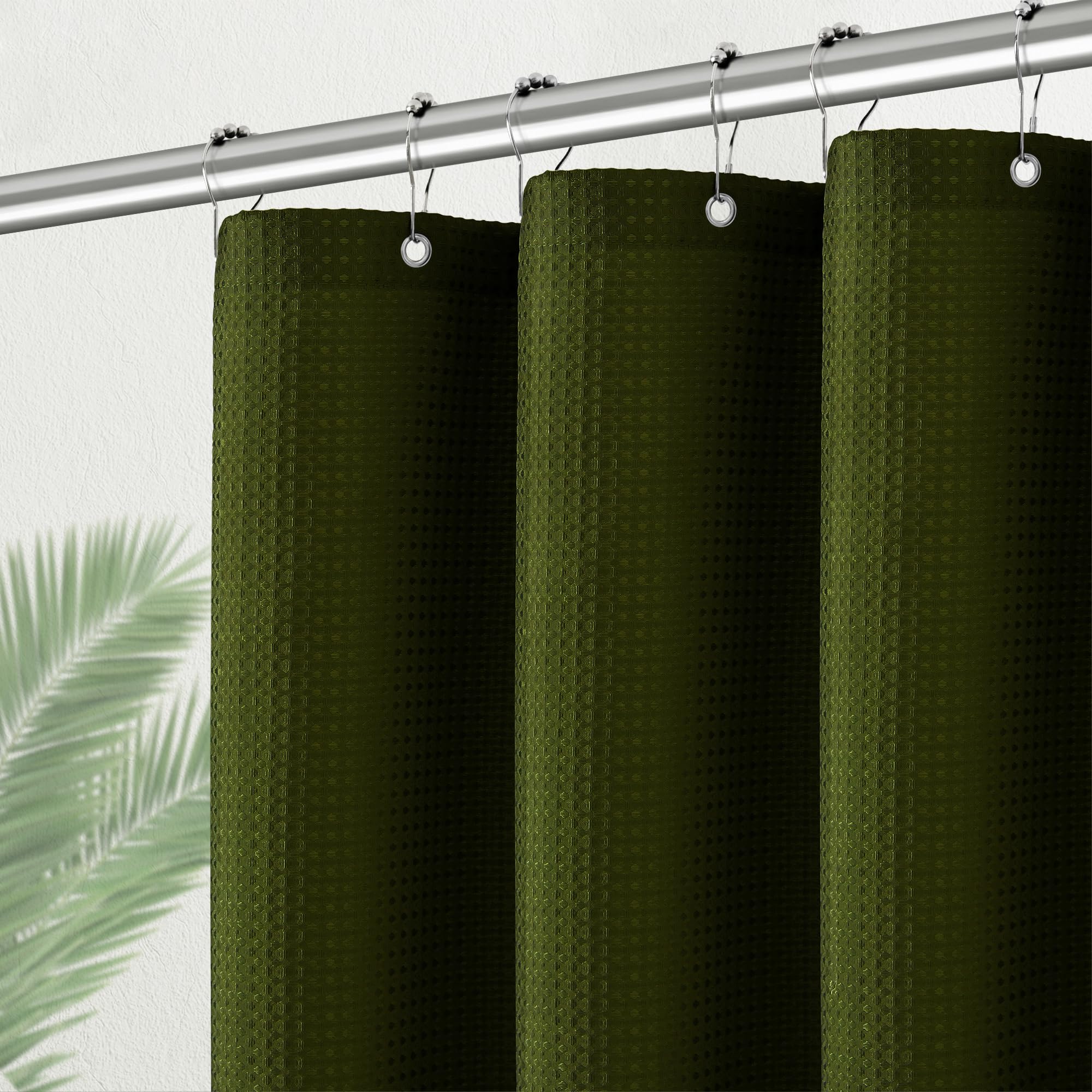 Pangsinne Classic Blue Stall Fabric Shower Curtain - Water Repellent Waffle Textured 256Gsm Heavy Duty Cloth Shower Curtains For