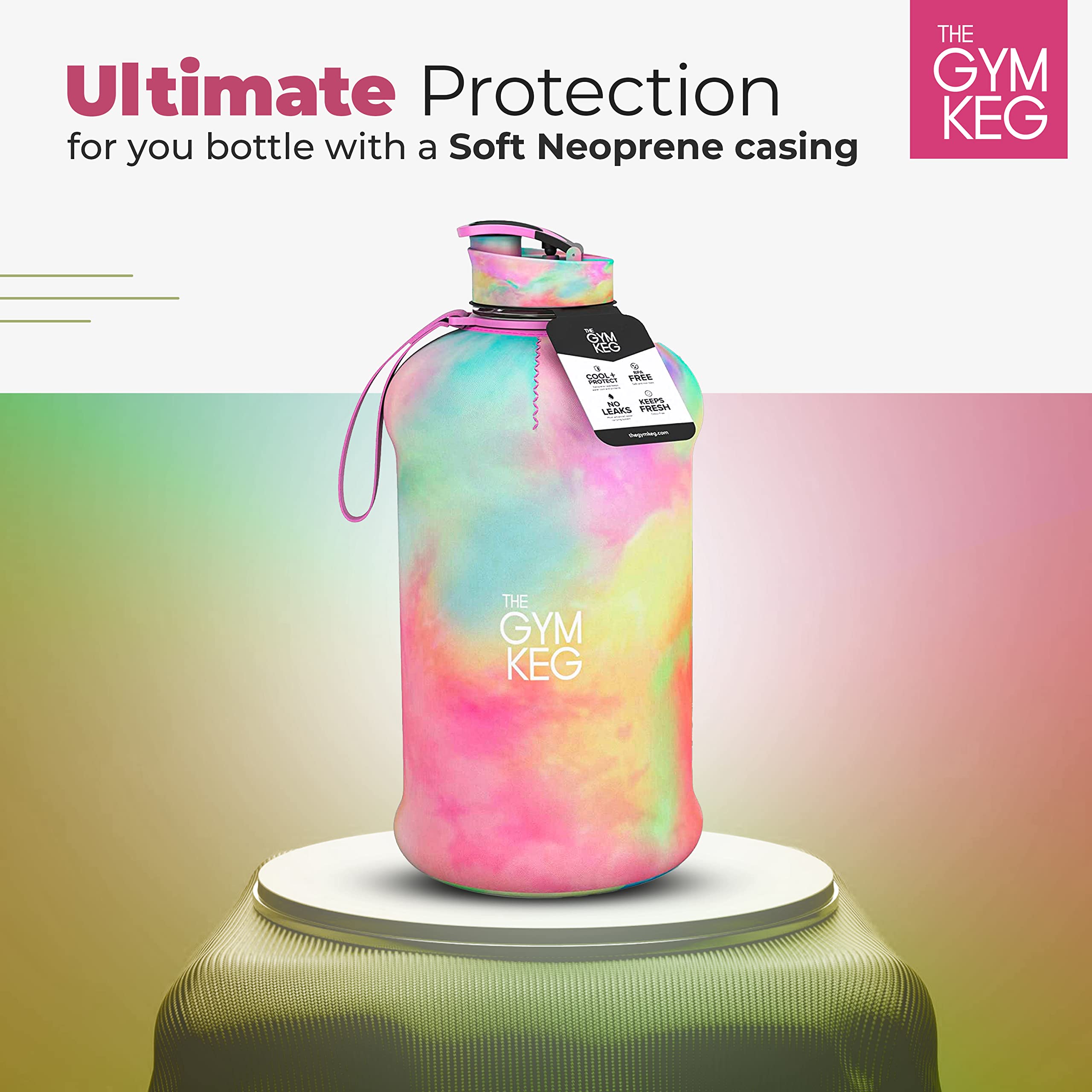 THE gYM KEg Sports Water Bottle (22 L)  Half gallon  carry Handle  Big Water Jug for Sport  Large Reusable Water Bottles  Ecofriendly  Tritan BPA Free Plastic  Leakproof (Love Tie Dye)
