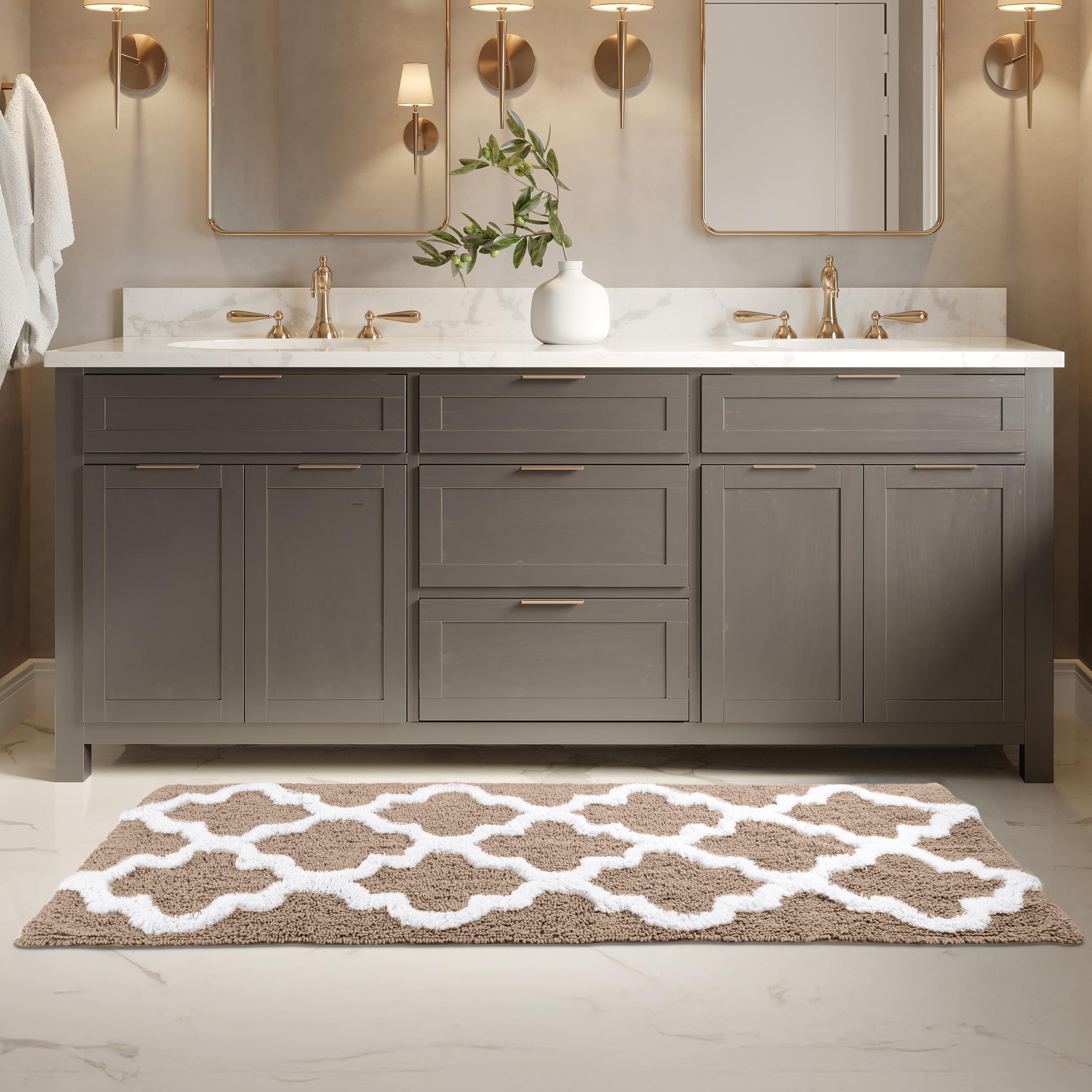 Lavish Home 100% Cotton Trellis Bathroom Mat - 24x60 inches - Taupe
