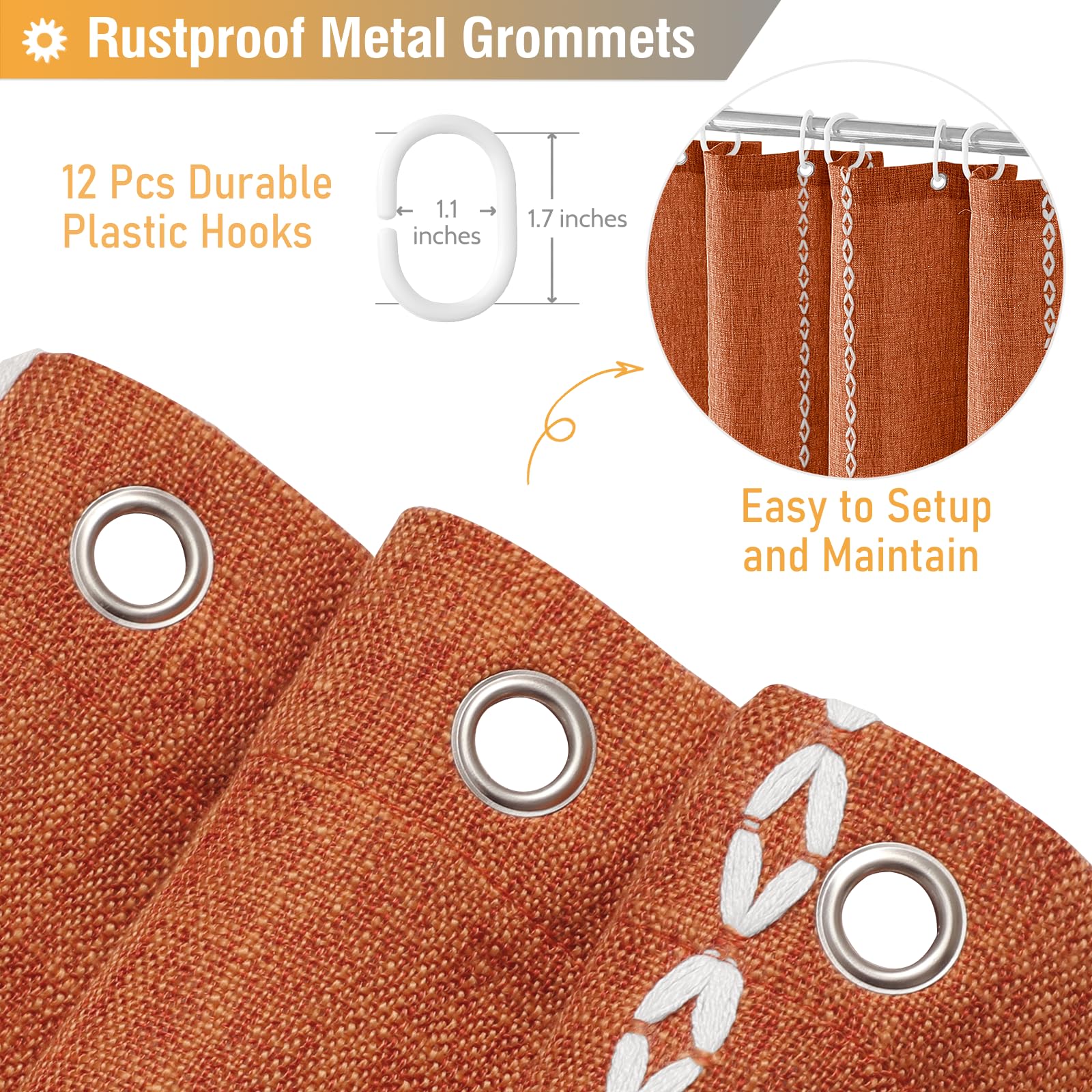 Bttn Extra Long Shower Curtain, 72X84 Inch Long Boho Tassel Linen Fabric Shower Curtain Set With Plastic Hook, Large Modern Farm