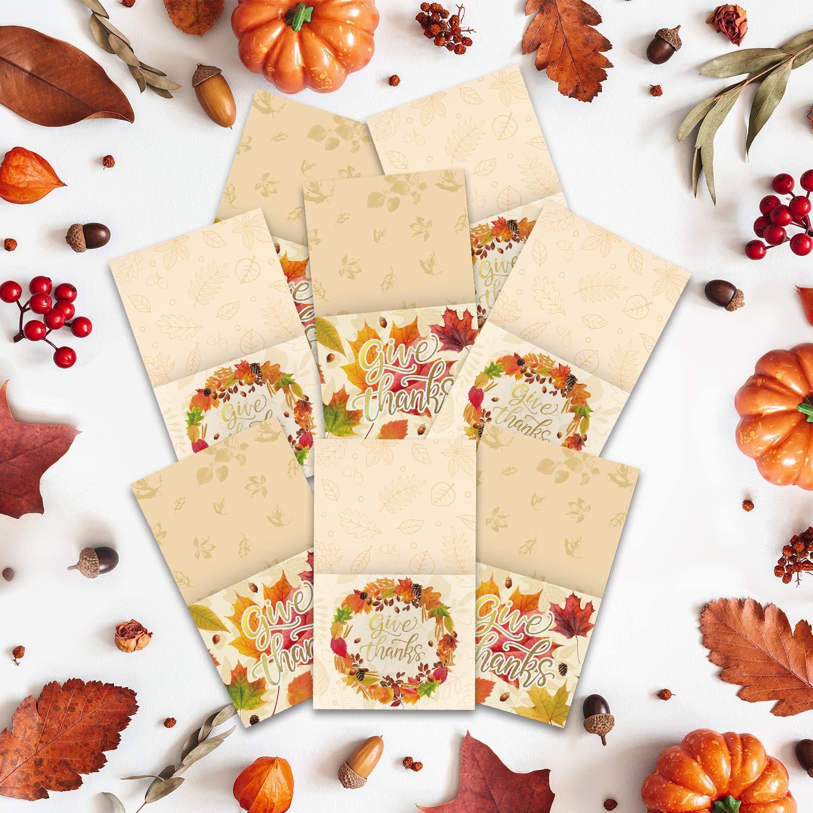 Thanksgiving Cutlery Holder Gold Foil With Give Thanks Maple Leaf Design, Utensil Holder For Autumn Harvest Party Table Decorati