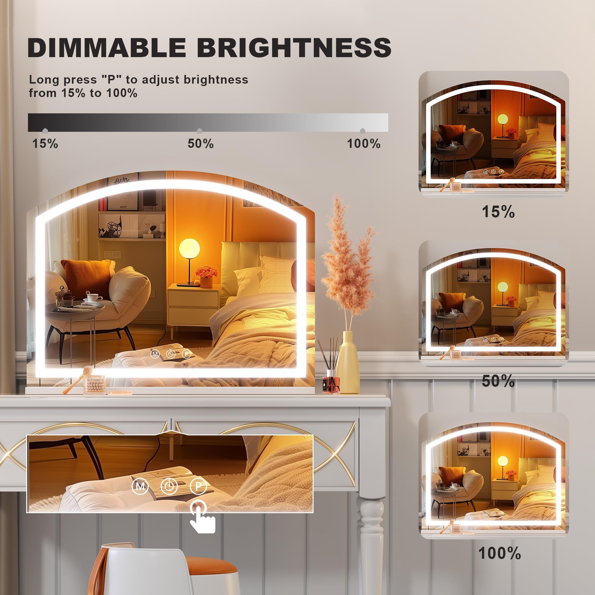 Hasipu Arch Vanity Mirror With Light, Arched Led Makeup Mirror With 10X Magnification, Tabletop Desk Mirror With Usb Charging Po