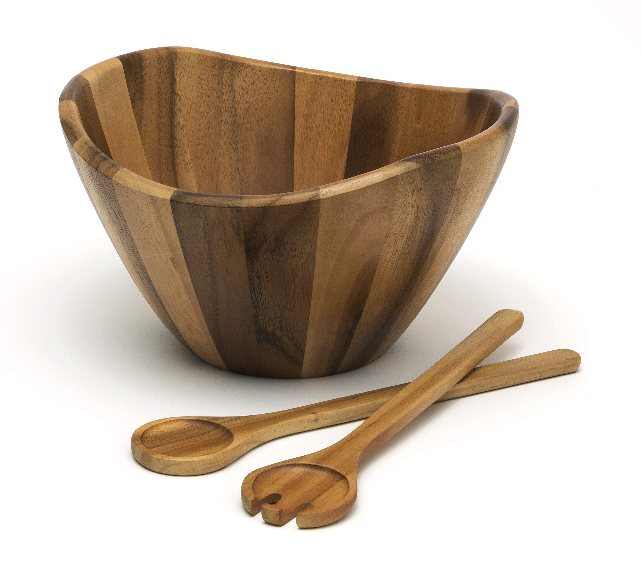 Lipper International Acacia Large Wave Bowl with Servers  162.31 fl.oz. Brown
