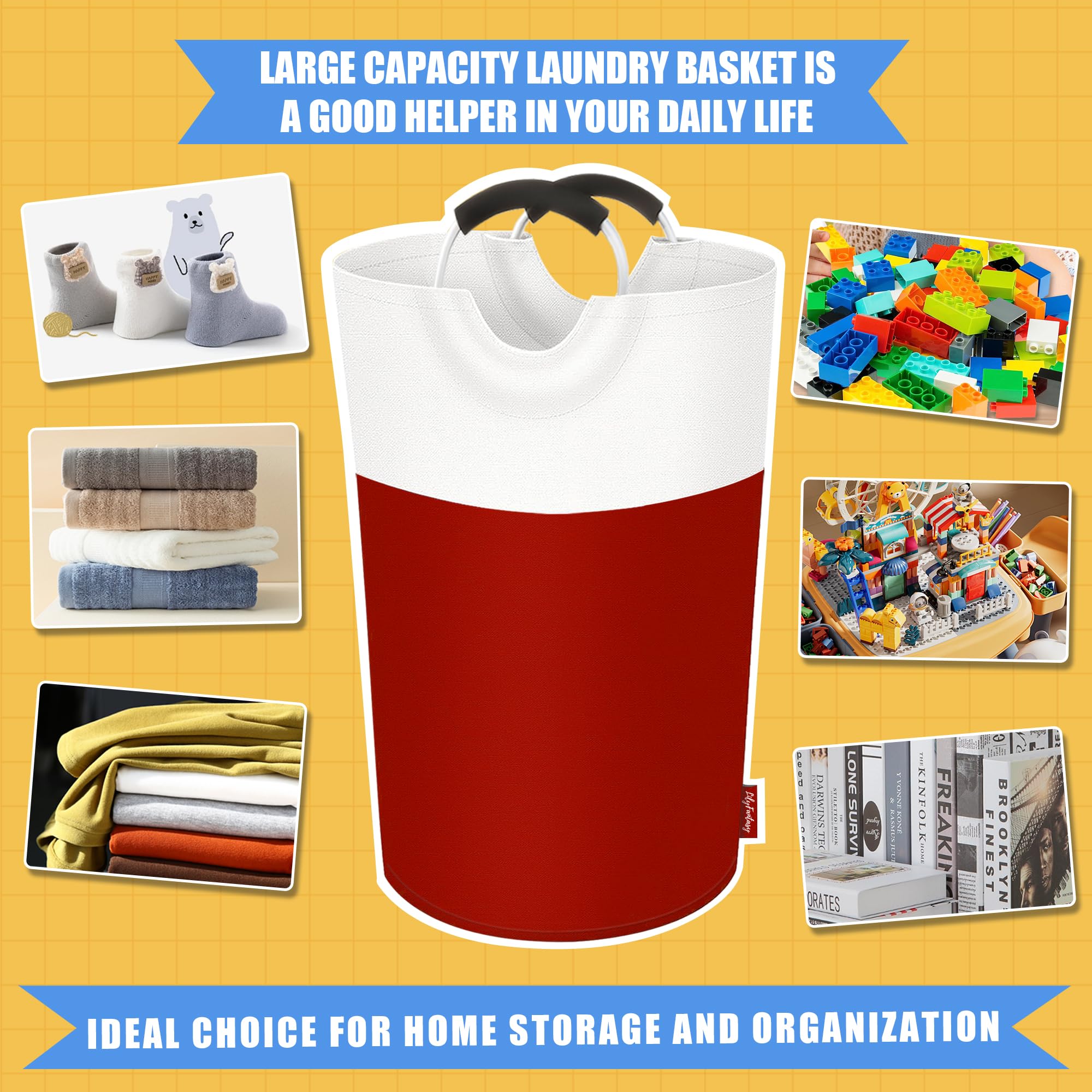 Lilyfantasy 125L Laundry Basket, Collapsible Laundry Hamper With Padded Handles, Waterproof Laundry Bag, Tall Clothes Hamper Sta