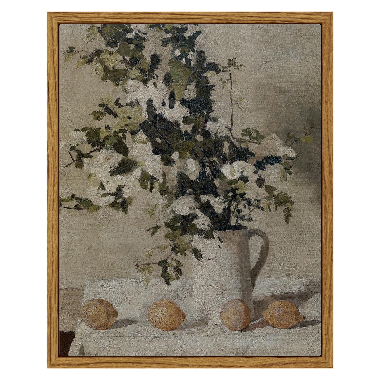 Viyyiea Vintage Floral Large Framed Wall Art, Flowers And Lemons Paingtings Decor Aesthetic, 24X36 Inch Canvas Print Artwork, Fa