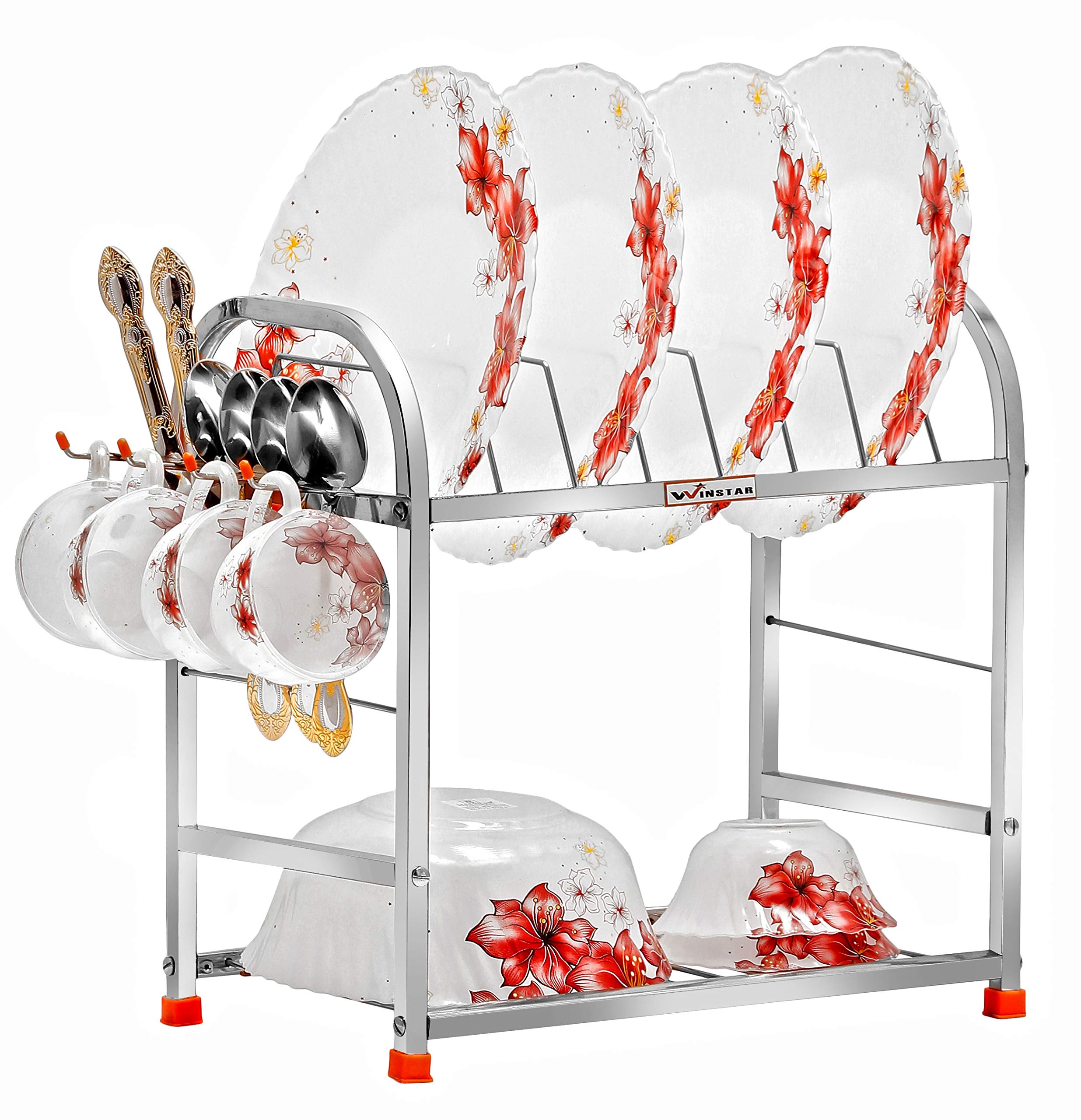 Winstar Stainless Steel 2 Shelf Wall Mount Kitchen Utensils Rack | Dish Rack With Plate & Cutlery Stand | Modular Kitchen Storag