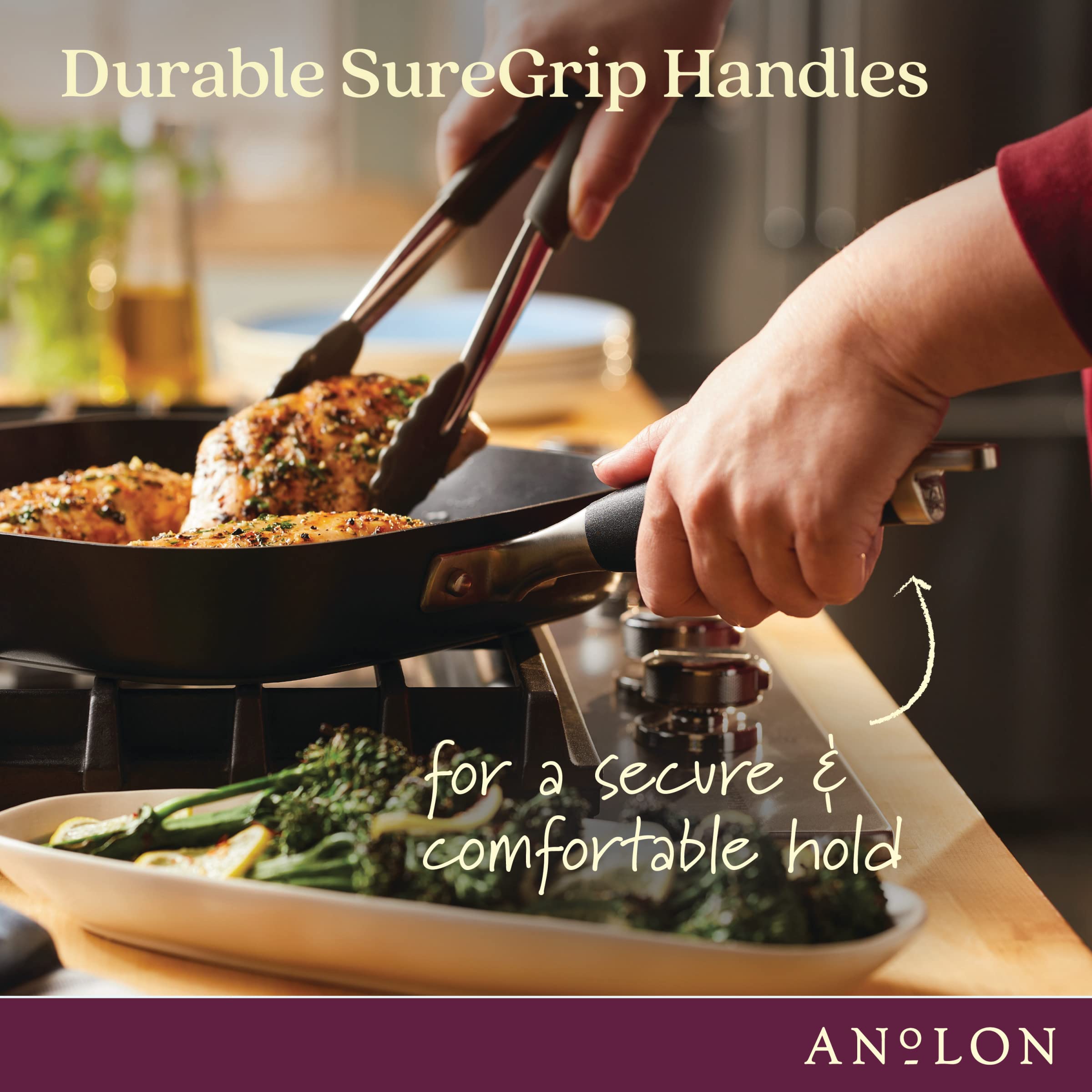 Anolon Advanced Home Hard Anodized Nonstick Deep Square Grill/Griddle Pan With Pour Spouts, 11 Inch, Onyx