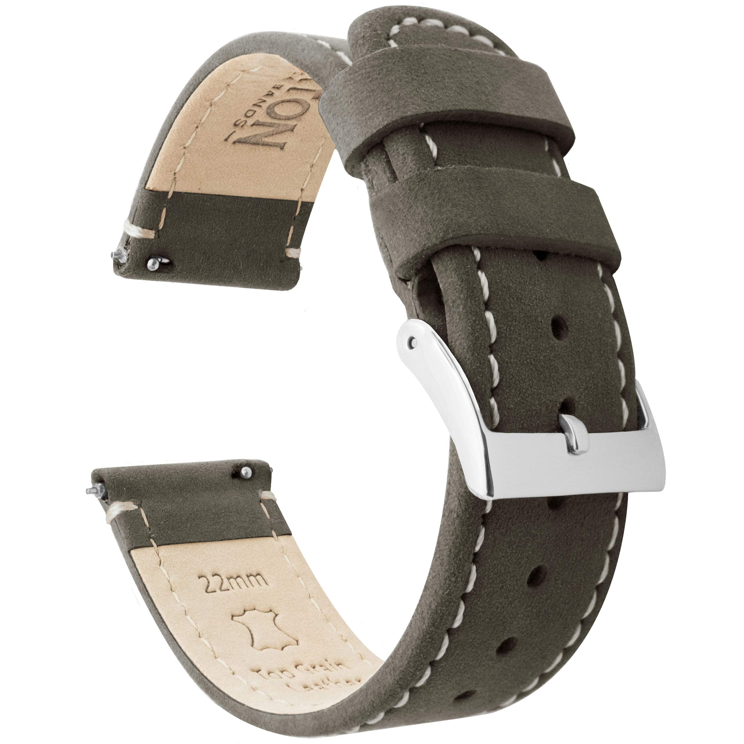 23Mm Espressolinen Barton Quick Release Top Grain Leather Watch Band Strap