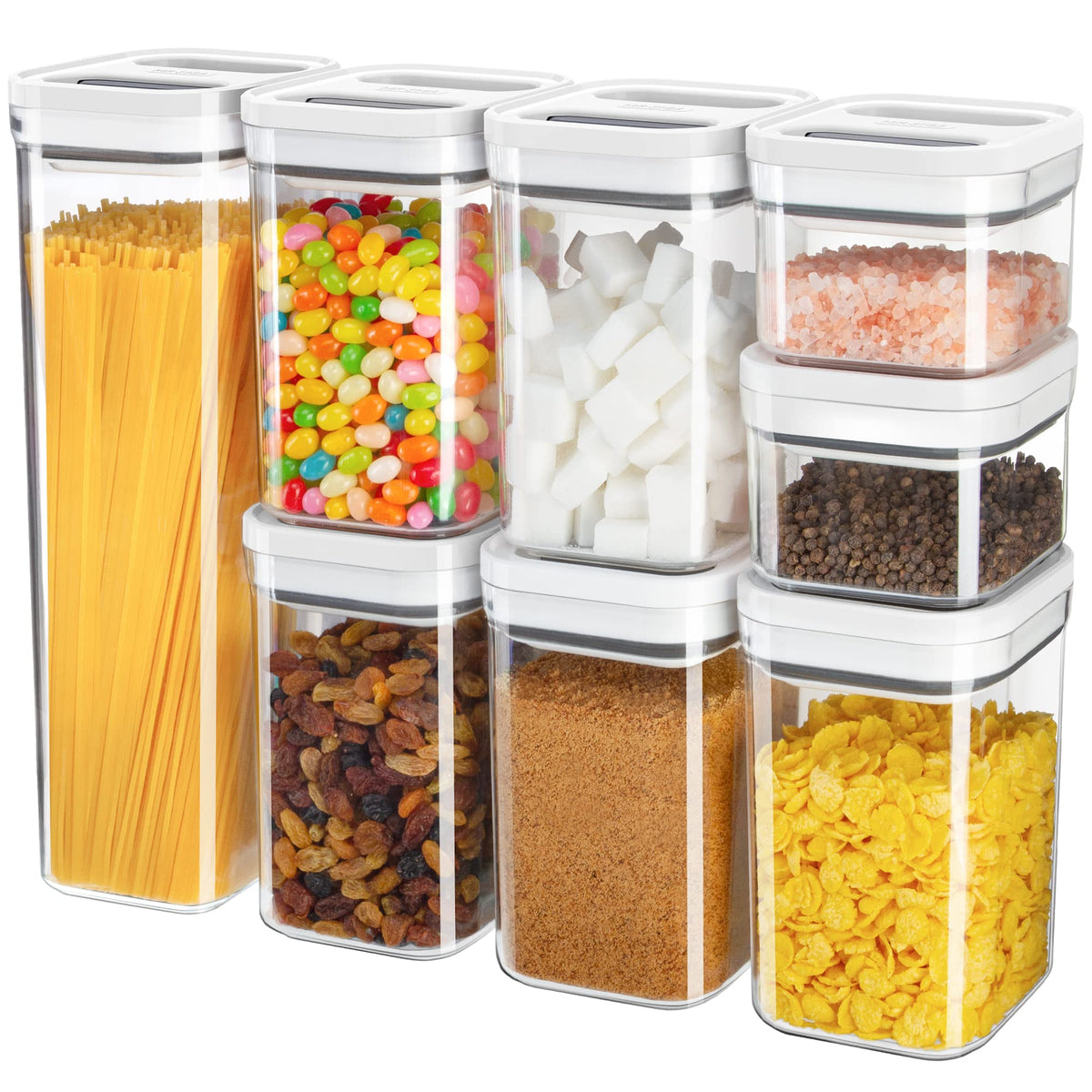 Mr.Siga 8 Piece Airtight Food Storage Container Set, Bpa Free Kitchen Pantry Organization Canisters, One-Handed Airtight Plastic