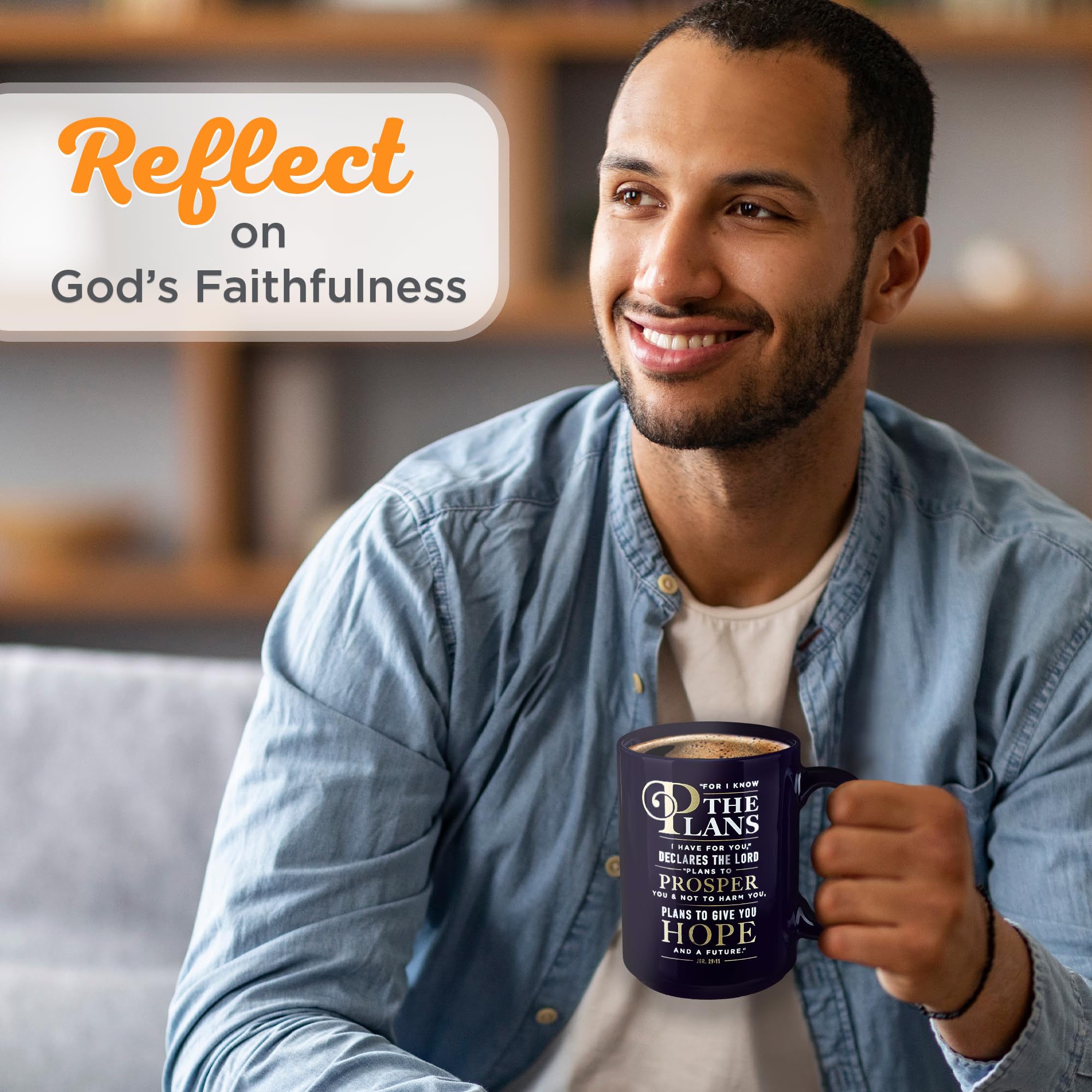 Christian Art Gifts Large Ceramic Coffee & Tea Mug for Men  Women & Graduates: I Know the Plans: Jeremiah 29:11 Inspirational Bible Verse  Sturdy Dishwasher & Microwave Safe Cup  Navy Blue  14 oz.