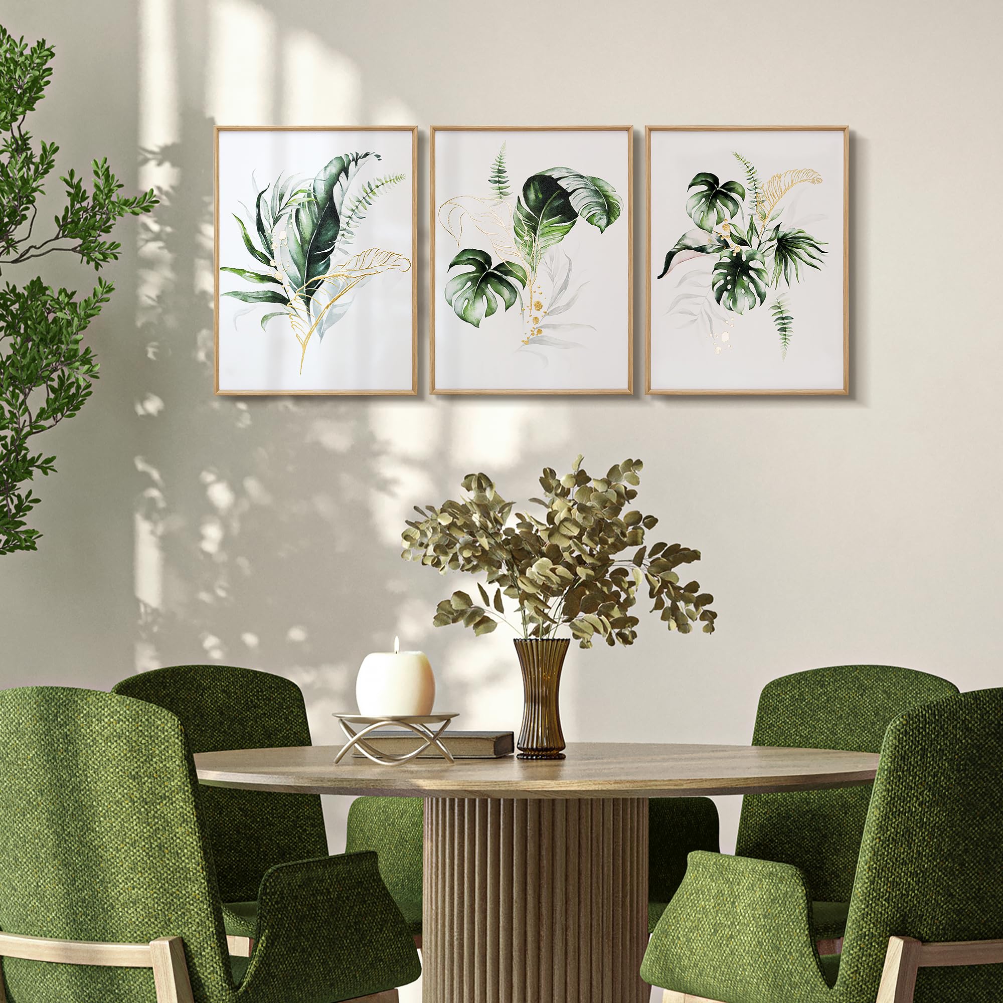 Artbyhannah Framed Canvas Wall Art For Living Room Botanical Wall Art Gold Modern Wall Decor With Green Plant Pictures For Bedro