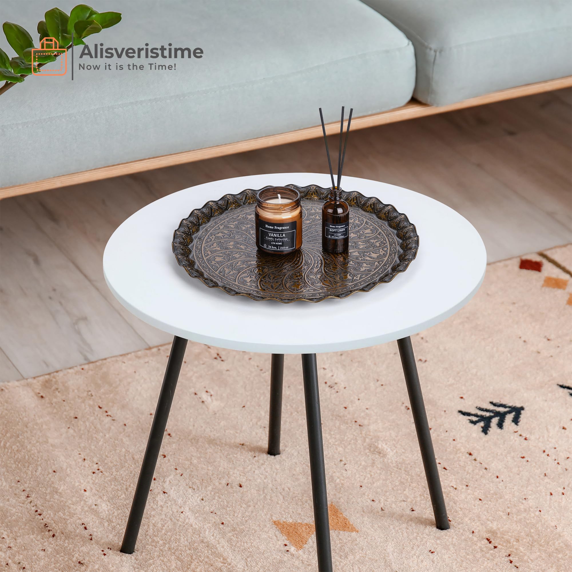 Alisveristime Turkish Ottoman Coffee Tea Serving Tray - 11.8 Inches, Wavy Zamac Tray With Traditional Motifs, Available In Five