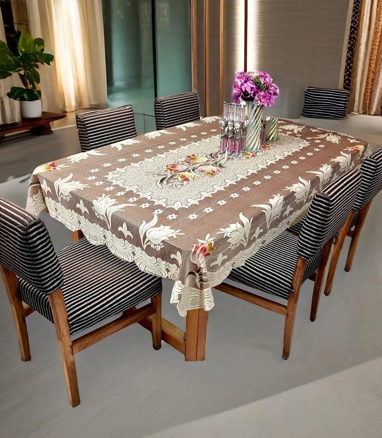 Weavers Villa Cotton Flowered Rectangular 6 Seater Table Cover  (Maroon, Pack of 1)