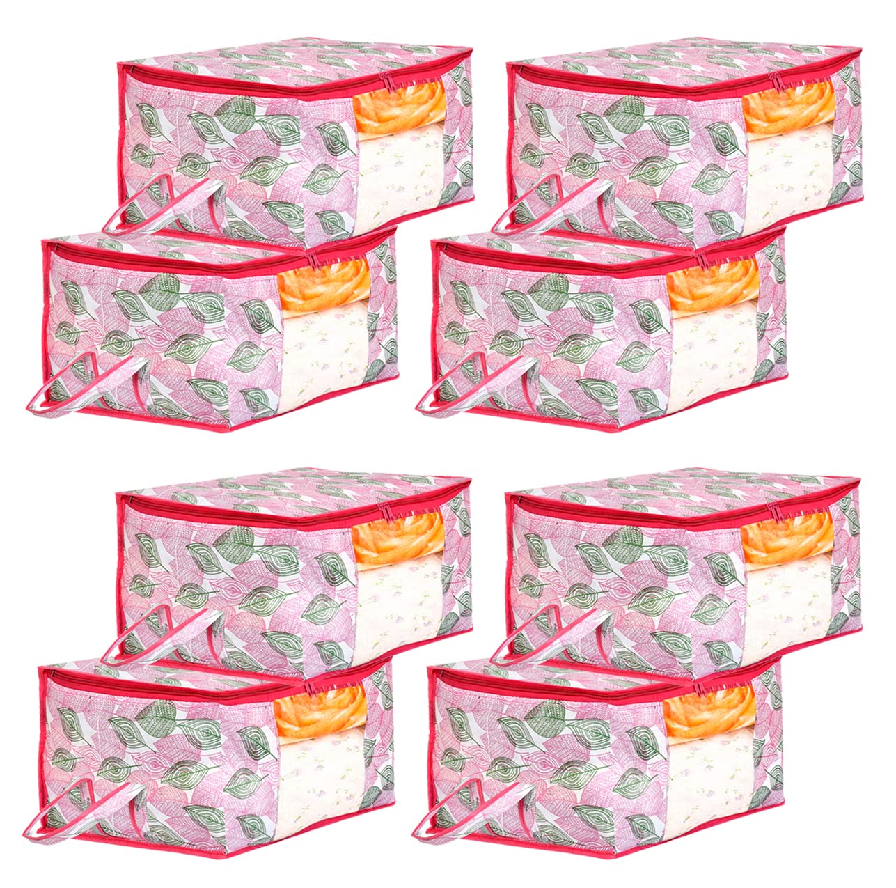 Amazon Brand  Solimo Metalic 8 Pieces Non Woven Underbed Storage Bag, Cloth Organiser, Blanket Cover With Transparent Window, L