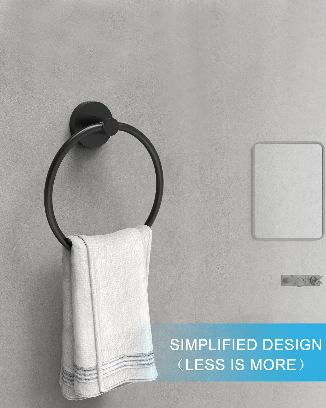 Fixsen Towel Ring Hand Towel Ring Towel Ring Holder Matte Black Zinc Alloy And Stainless Steel 1Pc Simple Round For Kitchen And
