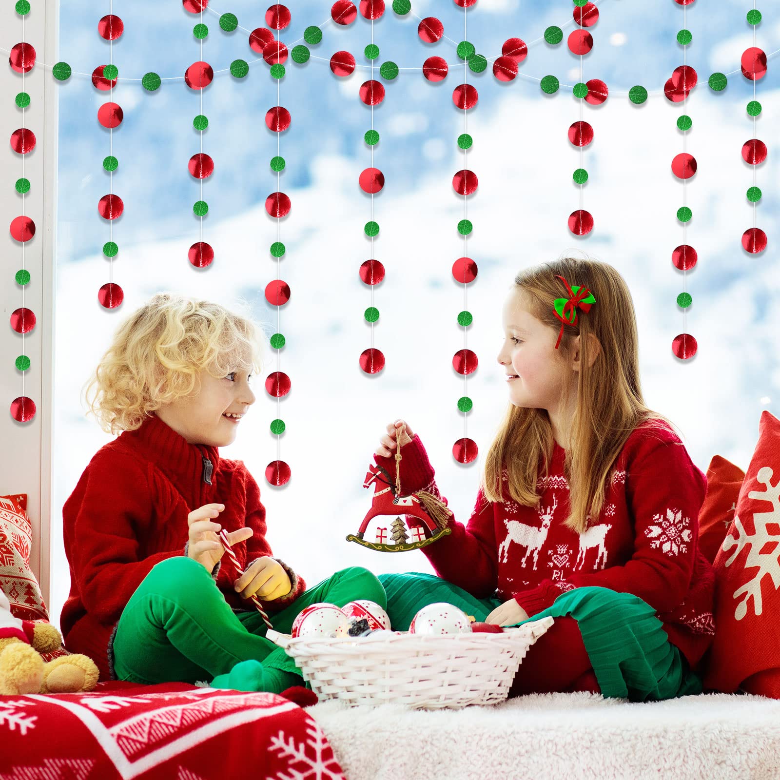 Outus 5 Pieces Round Dots Hanging Garland Each Length 13.1Ft Paper Round Garland Streamers Backdrop Decoration For Party Birthda