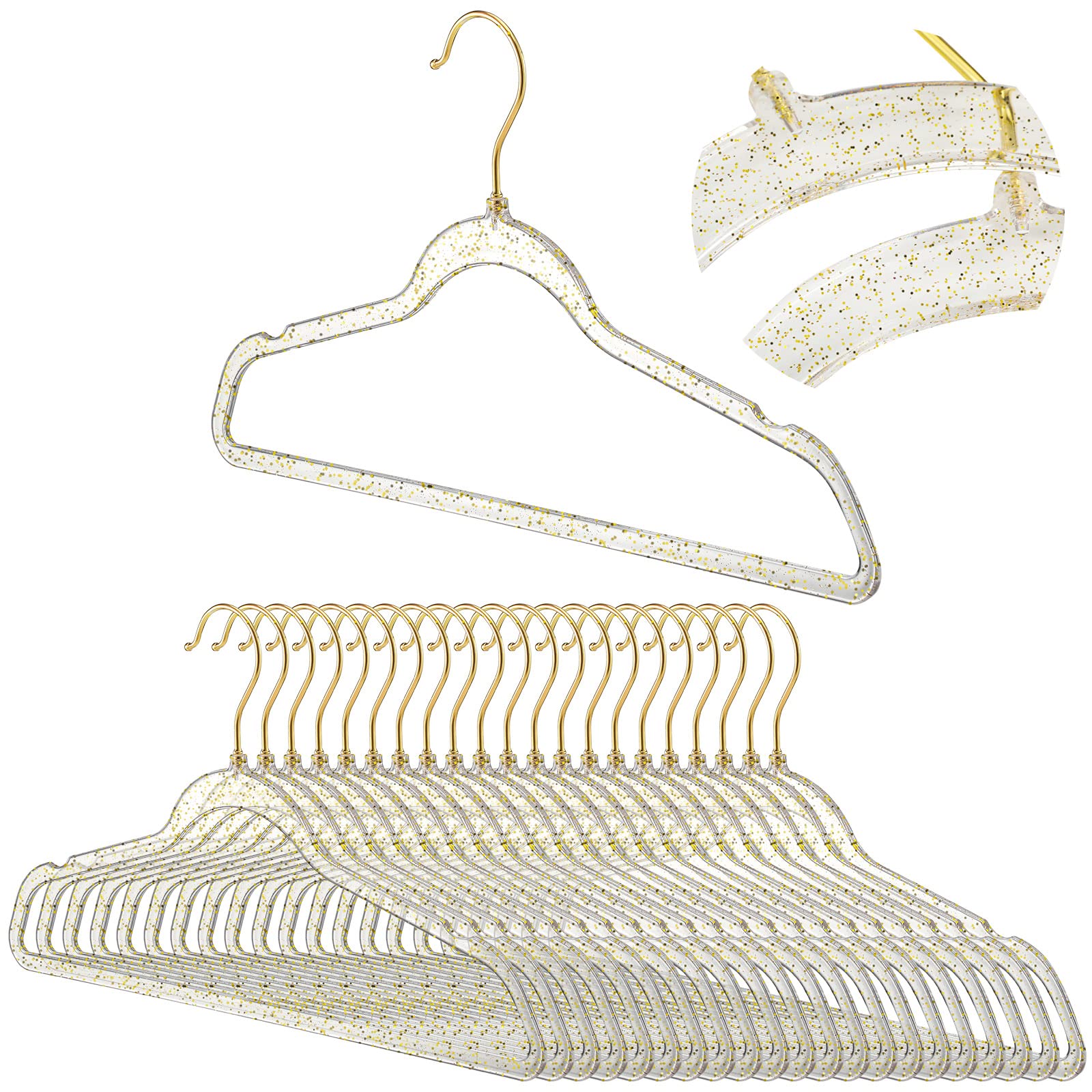 20 Pcs Clear Acrylic Hangers Plastic Glitter Coat Hanger Non Slip Space Saving Suit Hangers Heavy Duty Clothes Hanger With Non S