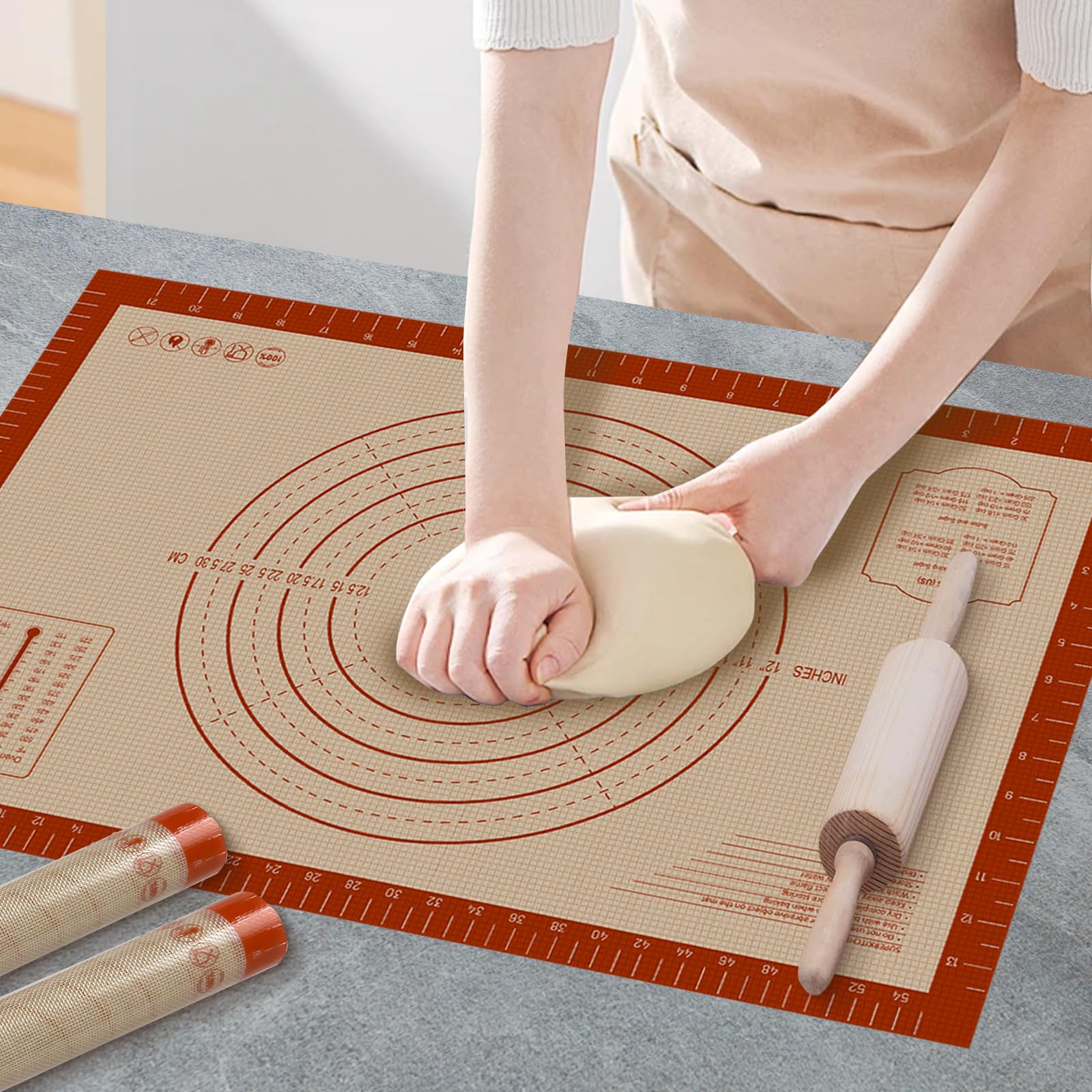 Silicone Baking Mat with Measurements, Extra Large 0.7mm 24 x 16 Pastry Dough Sheet, Pie Crust Rolling sourdough tools Supplies 