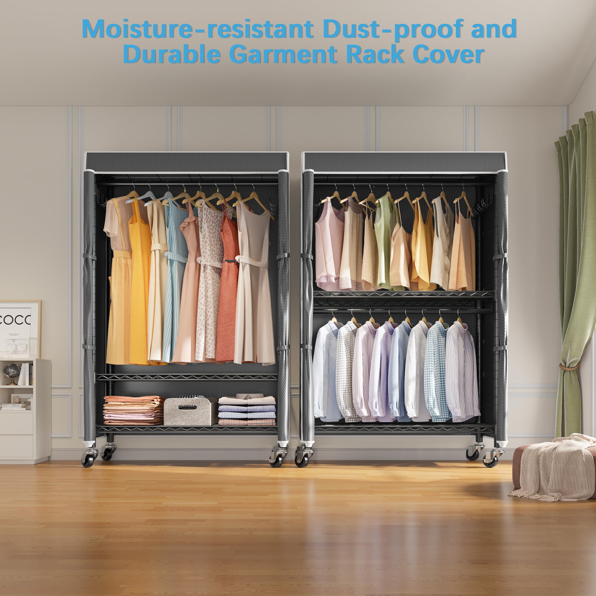 Vipek V12C Mini Heavy Duty Clothes Rack Rolling Garment Rack With Cover Adjustable Clothing Rack For Hanging Clothes Portable Cl
