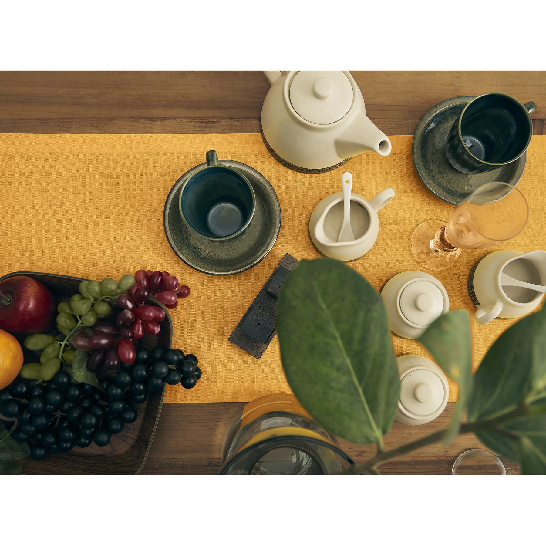 Solino Home Linen Tangerine Yellow Table Runner 48 Inch - Fete, 100% Pure Linen Short Table Runner 14 X 48 Inch Ideal For Dresse