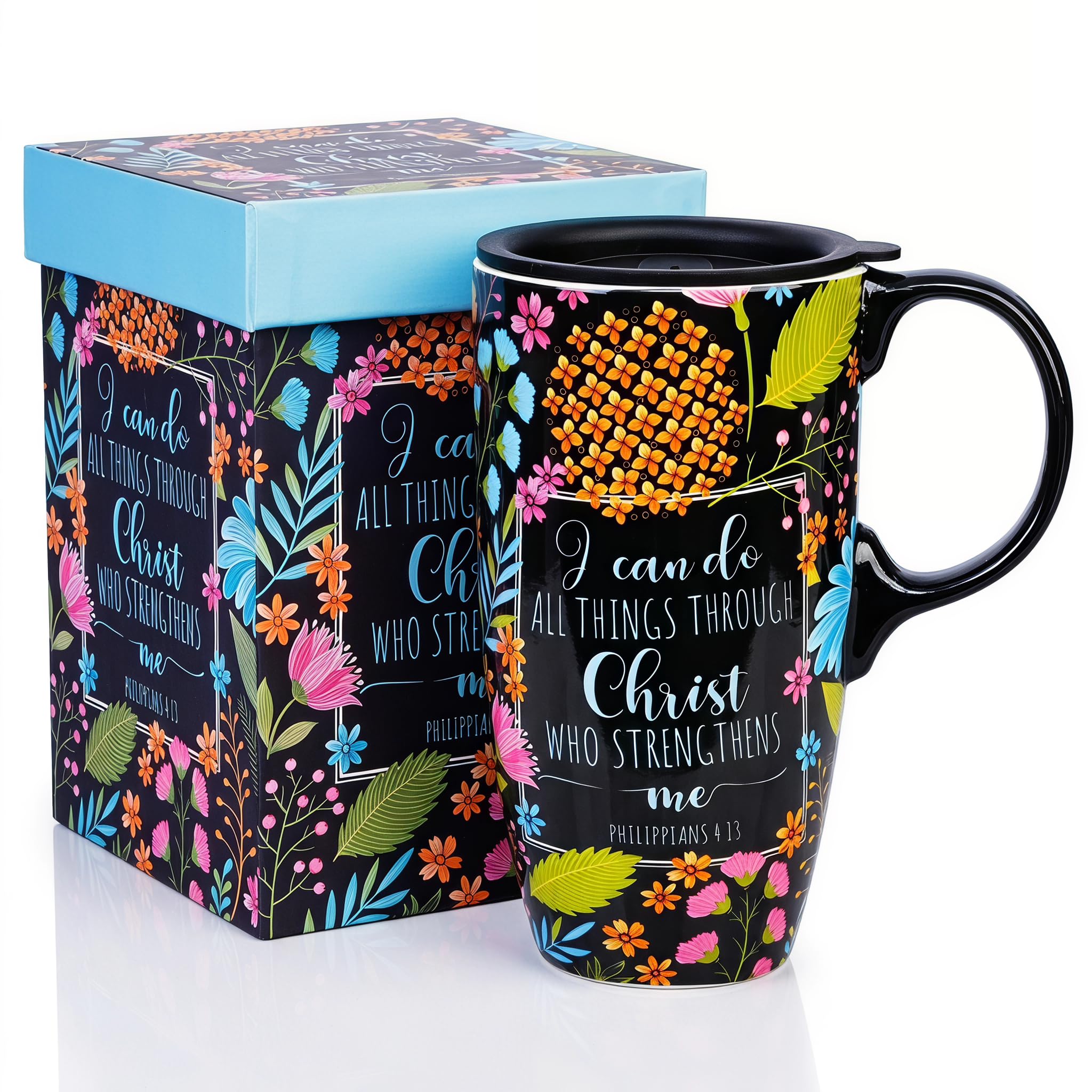 Topadorn 17oz Ceramic Travel Mug with Lid, Inspirational Coffee Mug