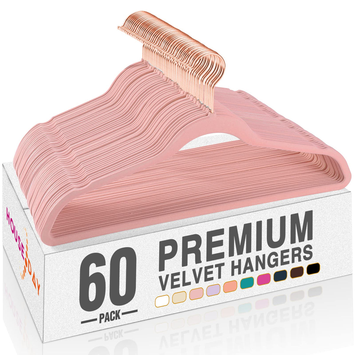 House Day Pink Velvet Hangers 60 Pack, Premium Non-Slip Felt Clothes, Sturdy Heavy Duty Coat, Durable Hangers For Suits, Space S