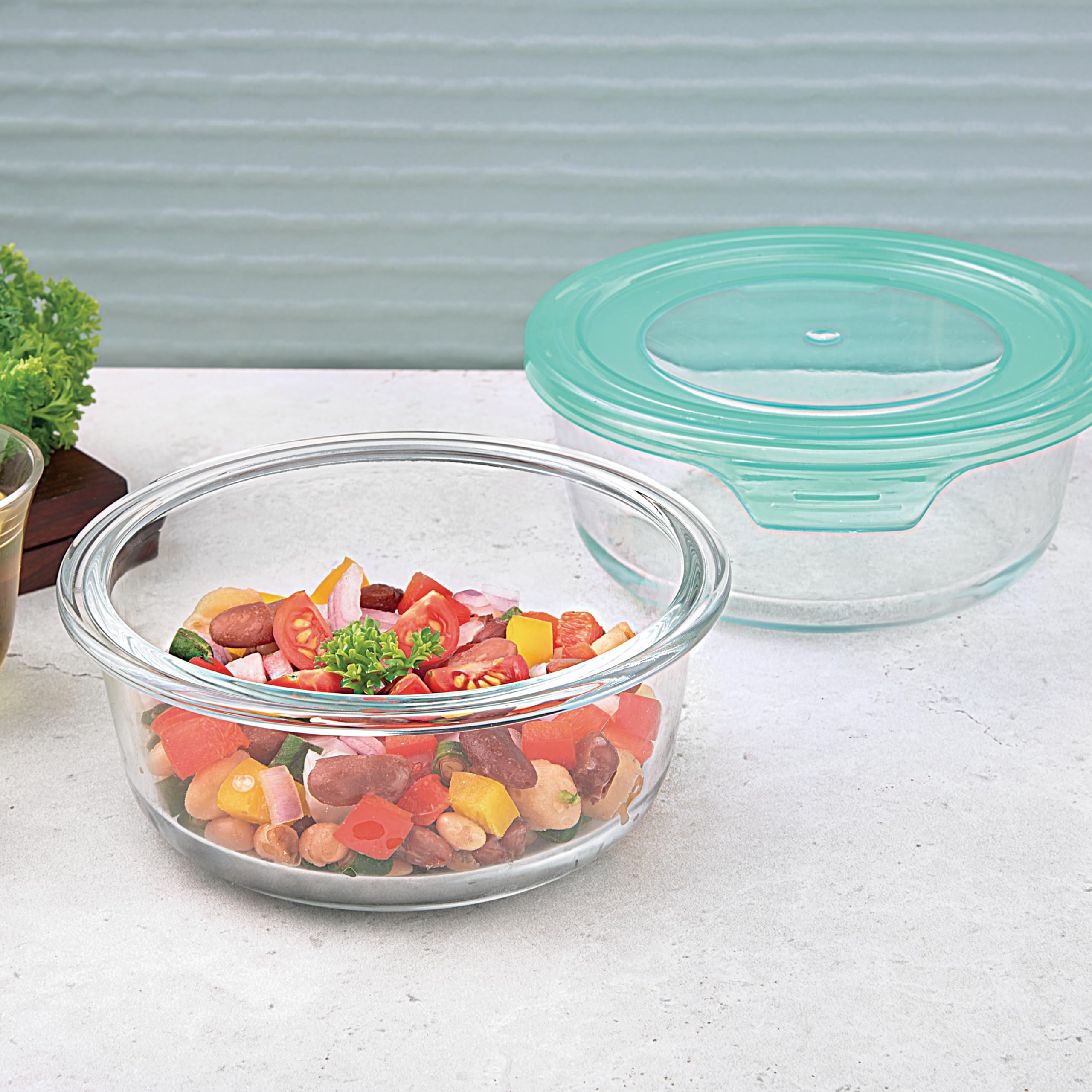 La Opala Cook Serve Store 100% Borosilicate Glass Storage Container | Simply Store With Lid | Round 400 Ml | Microwave & Oven Pr