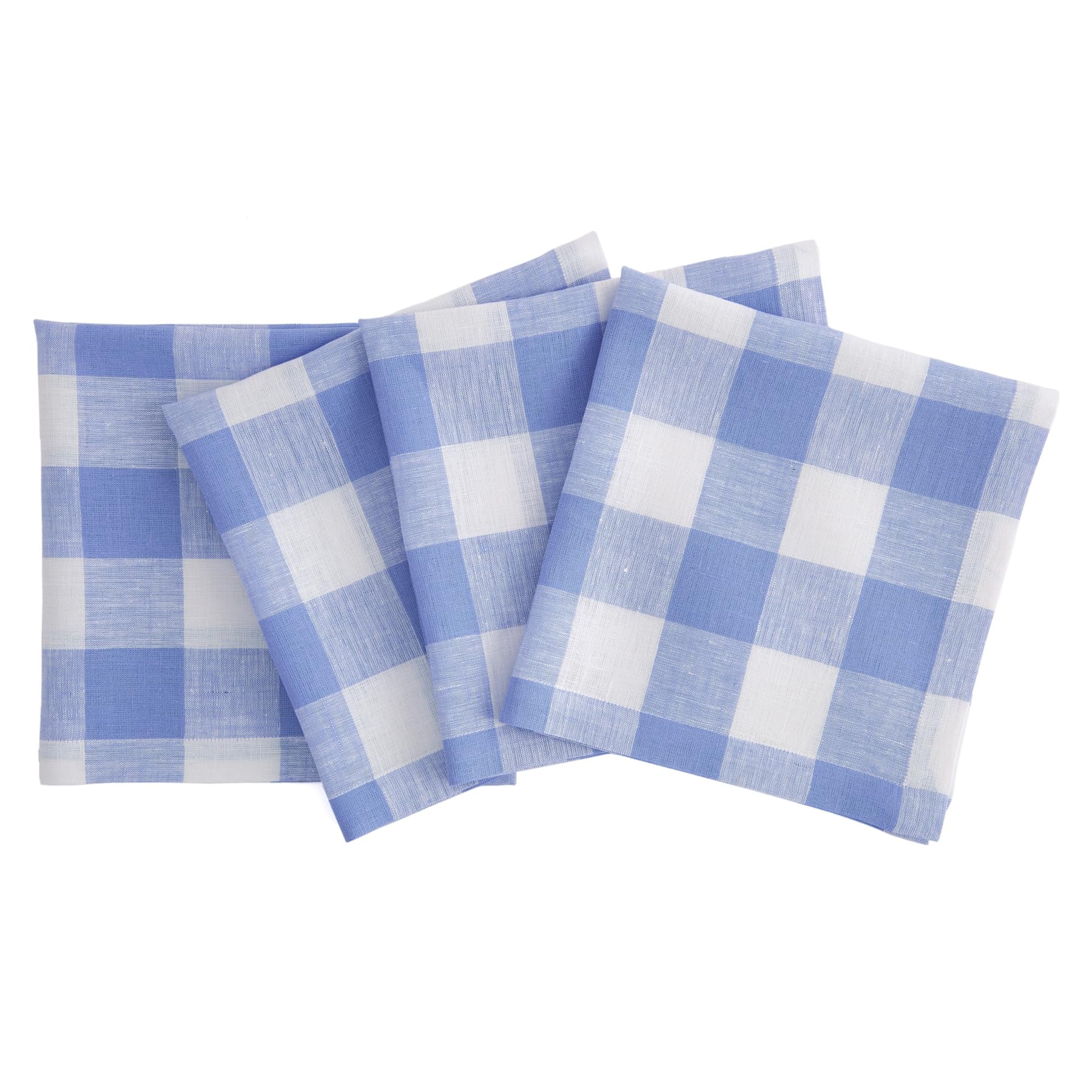 Solino Home Buffalo Check Linen Dinner Napkins 20 X 20 Inch - 100% Pure Linen Hydrangea Blue Plaid Cloth Napkins Set Of 4 For Sp