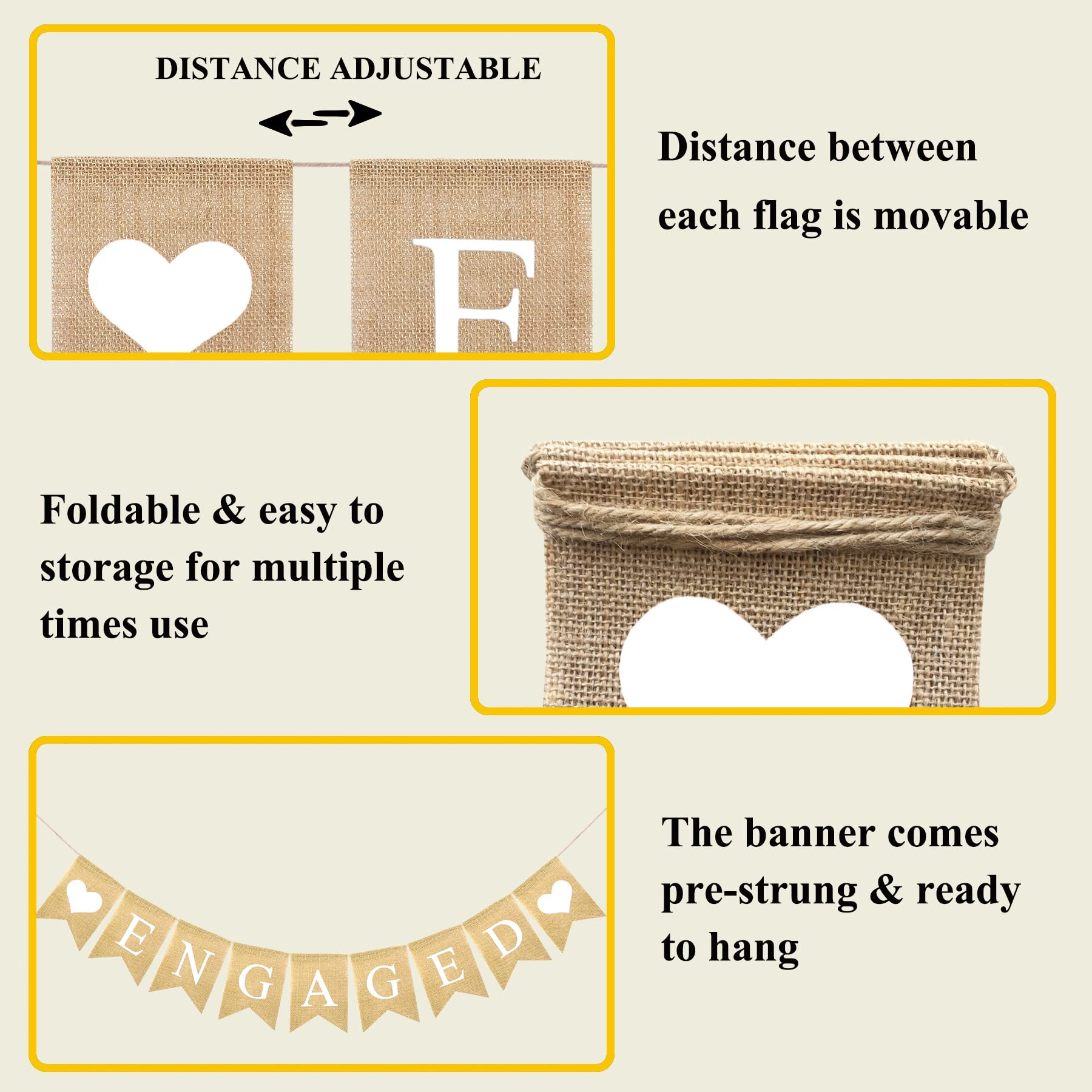 Fakteen Engaged Banner Burlap Bunting Garland With Love Hearts For Bridal Shower Bunting Rustic Wedding Engagement Party Decorat