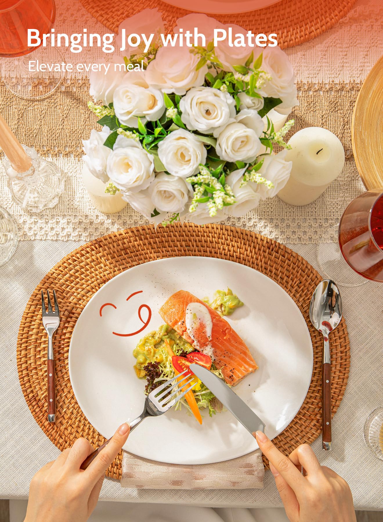 Sweese Porcelain 11 Inch Dinner Plates Set Of 6 - White Dinner Plates - Dishwasher, Microwave, Oven Safe, Scratch Resistant