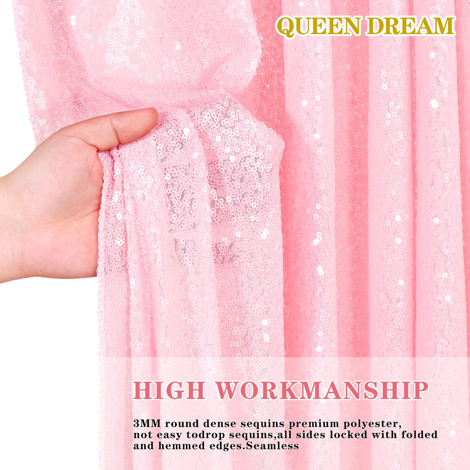 Queendream Sparkly Sequin Tablecloth - Pink Table Cloth 50X80 Inches Rectangle Table Overlay Fabric For Birthday Parties Baby Sh