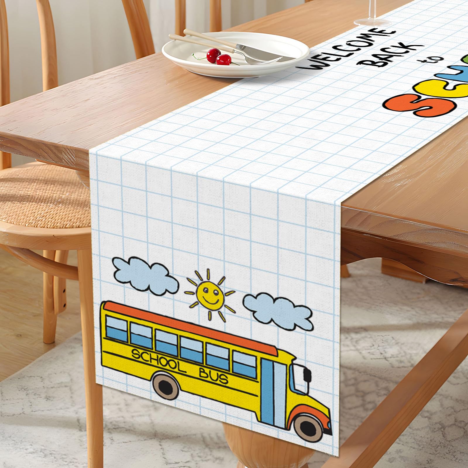 Vohado Welcome Back To School Table Runner Students Kids First Day Of School Party Decoration School Bus Dining Room Home Kitche