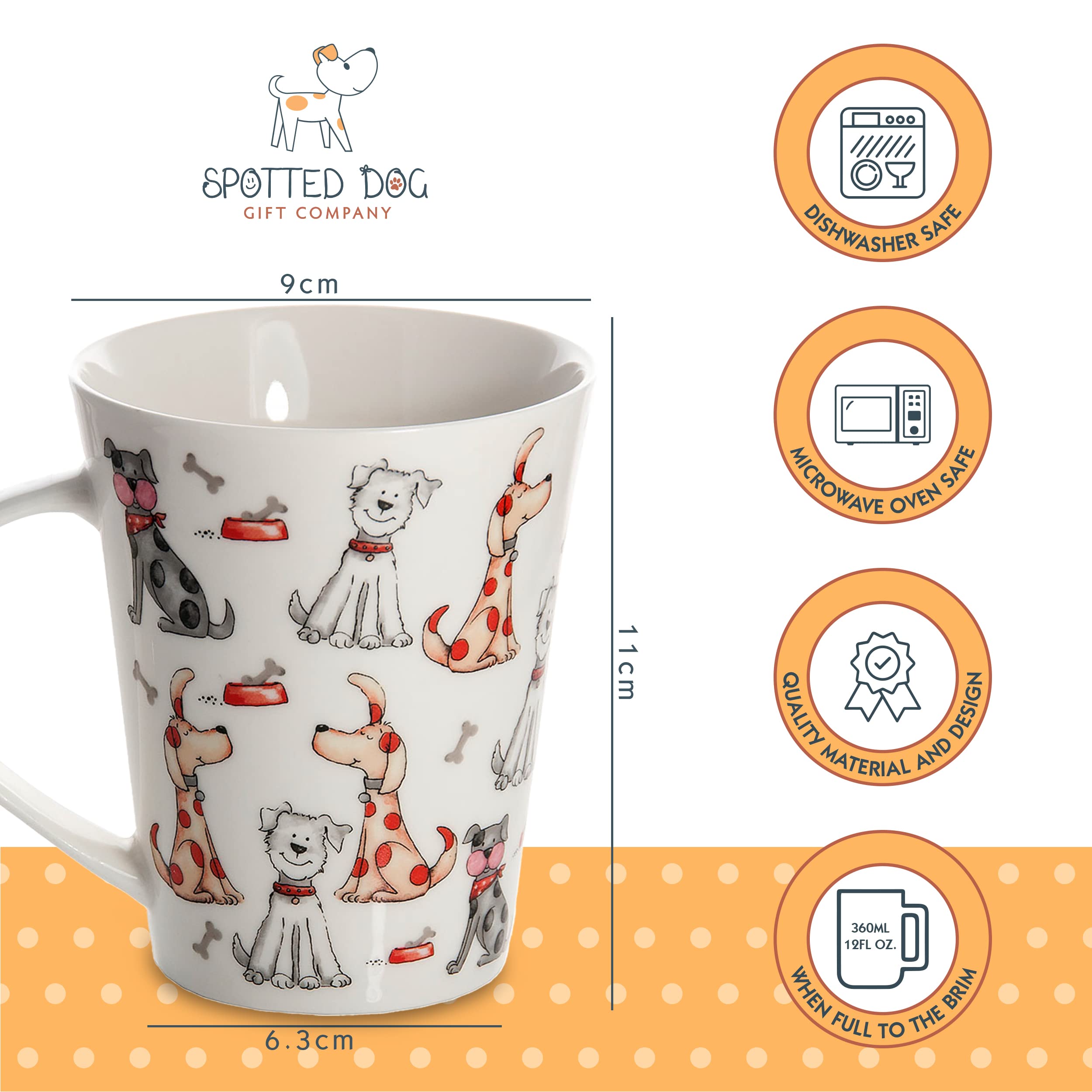SPOTTED DOG GIFT COMPANY Dog Mugs Set of 4, Multicolor Ceramic Tea Cups, 12.2oz, Dishwasher & Microwave Safe Kitchen Gifts for Women