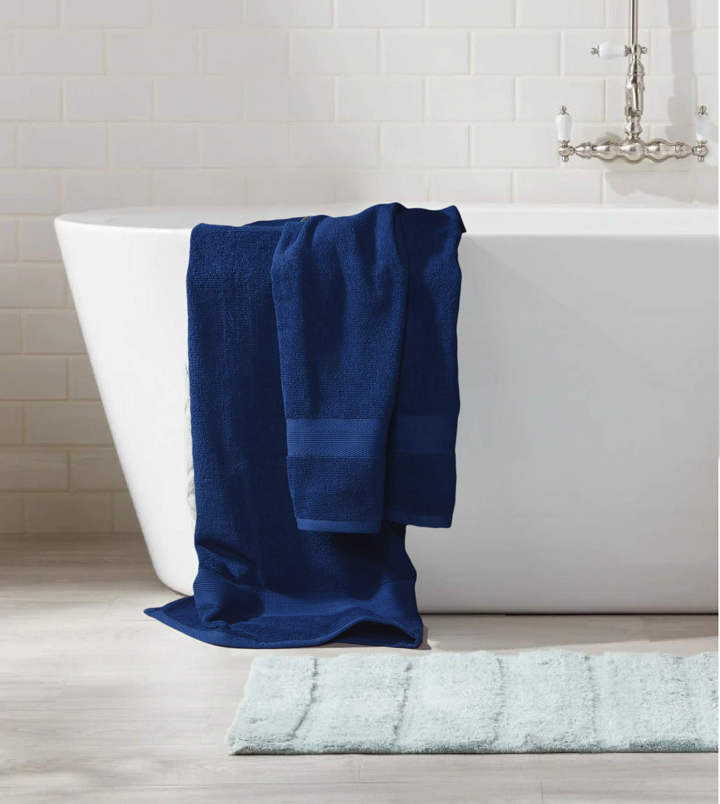 BOUTIQUO Navy Blue Towel Set - 8 Piece Bathroom Towel Set - 100% Ring Spun Cotton  2 Bath Towel 27x54  2 Hand Towel 16x28 and 4 Washcloth 13x13 - Ultra Soft Highly Absorbent Towel Set - Navy Blue