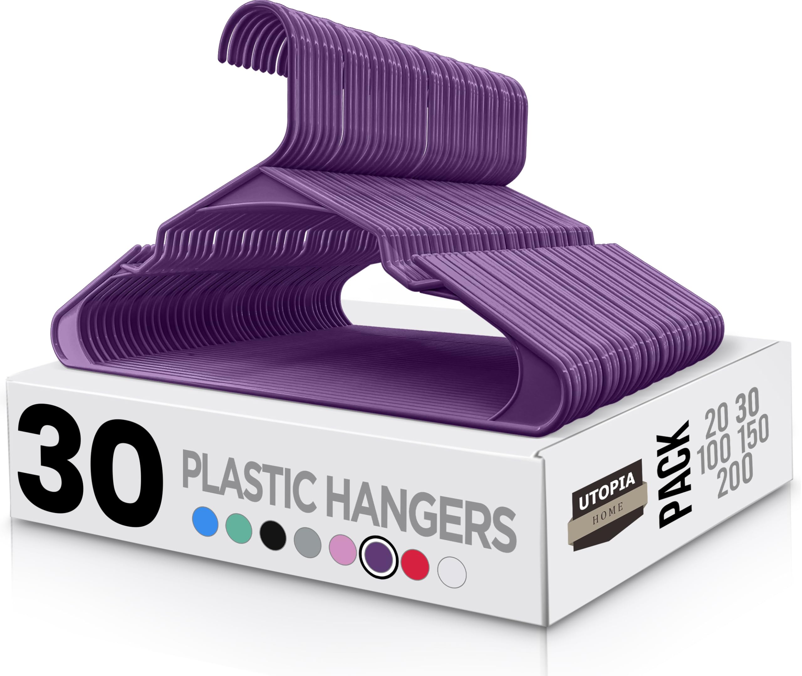 Utopia Home Clothes Hangers 30 Pack - Plastic Hangers Space Saving - Durable Coat Hanger with Shoulder Grooves (Purple)