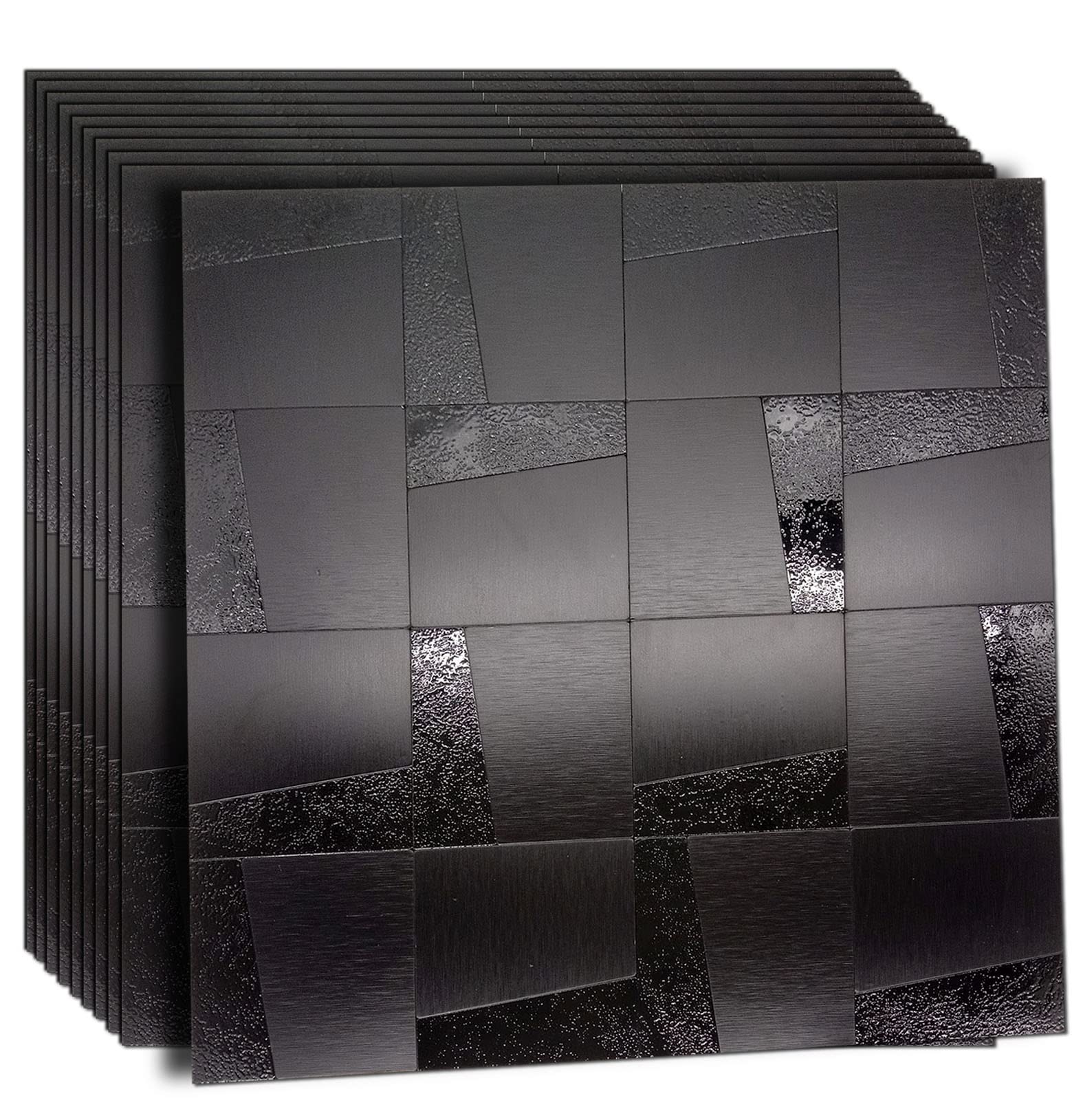 XUANINY Peel and Stick Metal Backsplash Tiles, Self Adhesive Aluminum Mosaic 3D Wall Sticker for Kitchen Bathroom Brushed Grey D