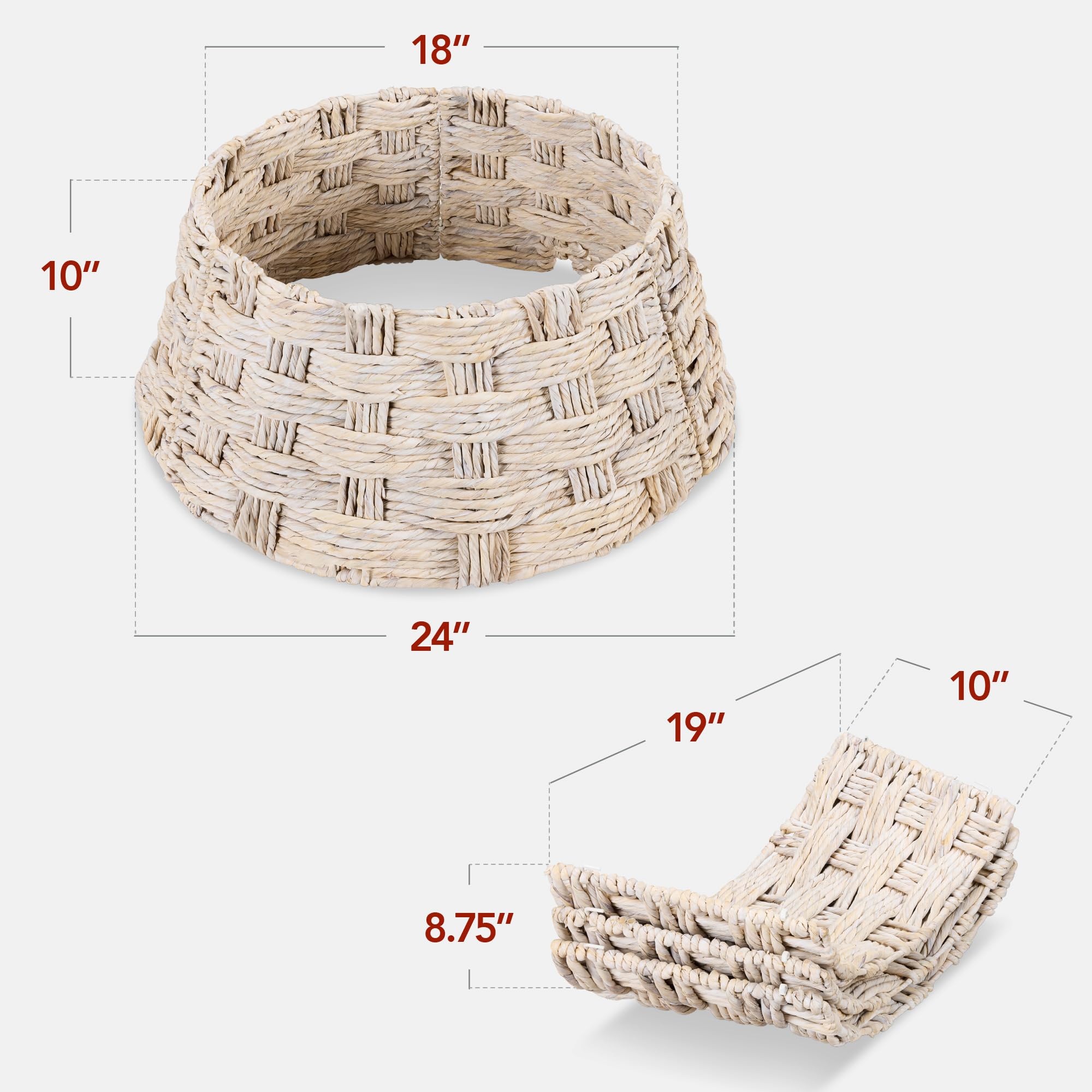 Best Choice Products 24in Christmas Tree Collar, Woven Hyacinth 3-Piece Holiday Rattan Tree Skirt Accessory for Home w/Cord Cut-