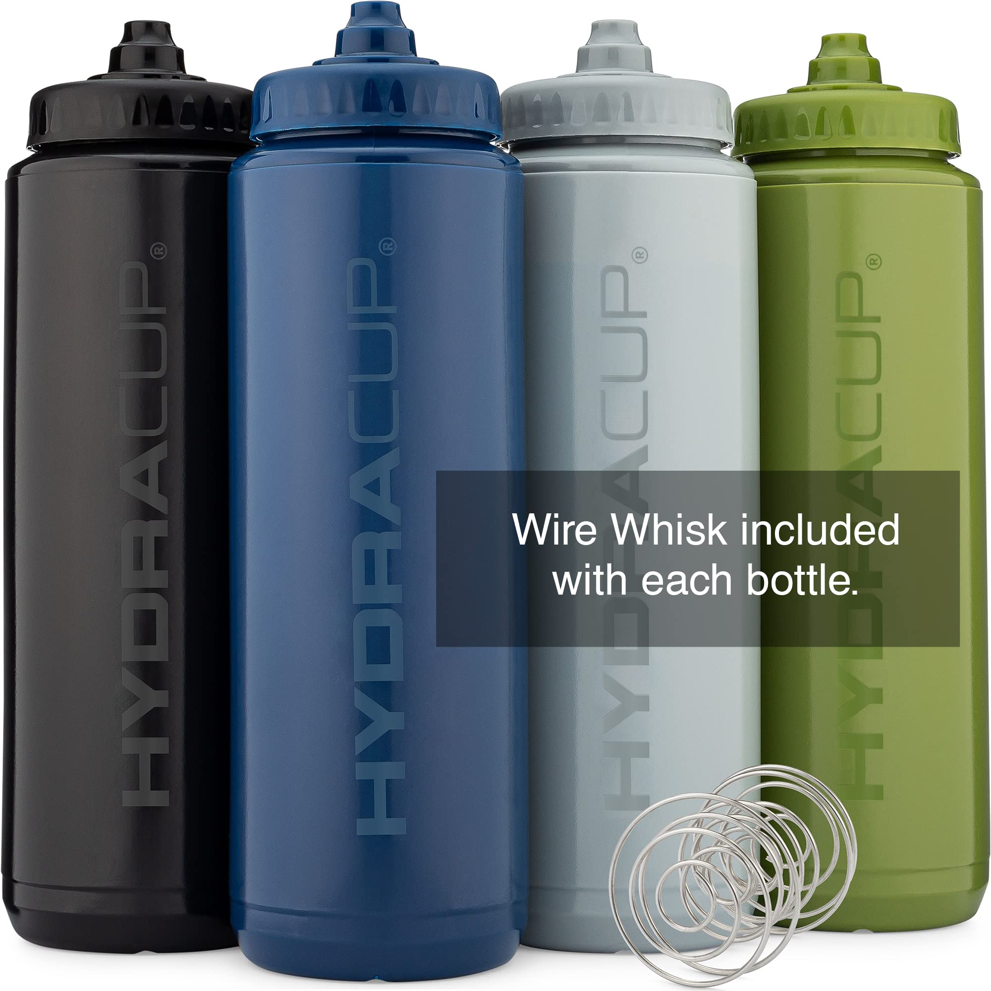 Hydra Cup Sport [4 Pack] 32 Oz Squeeze Water Bottles, Fast Flow Sports Water Bottle With Ball Blender Whisk, Bike & Cycling Wate