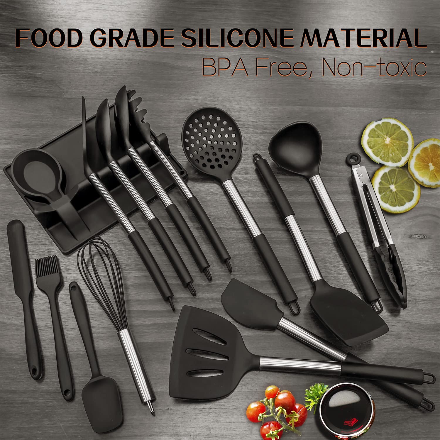 Lemuna Silicone Kitchen Utinsels Sets Heat Resistant Kitchen Utensils Set, Stainless Silicone Utensils Set For Nonstick Cookware