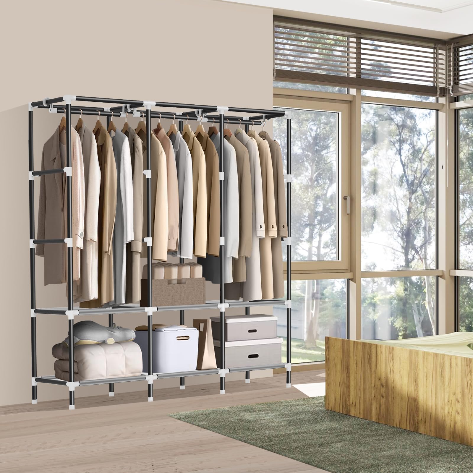 Lokeme Wardrobe Closet,Portable Closet For Bedroom Steel Pipe Diameter 19Mm Strong And Sturdy Grey Portable Closets For Hanging