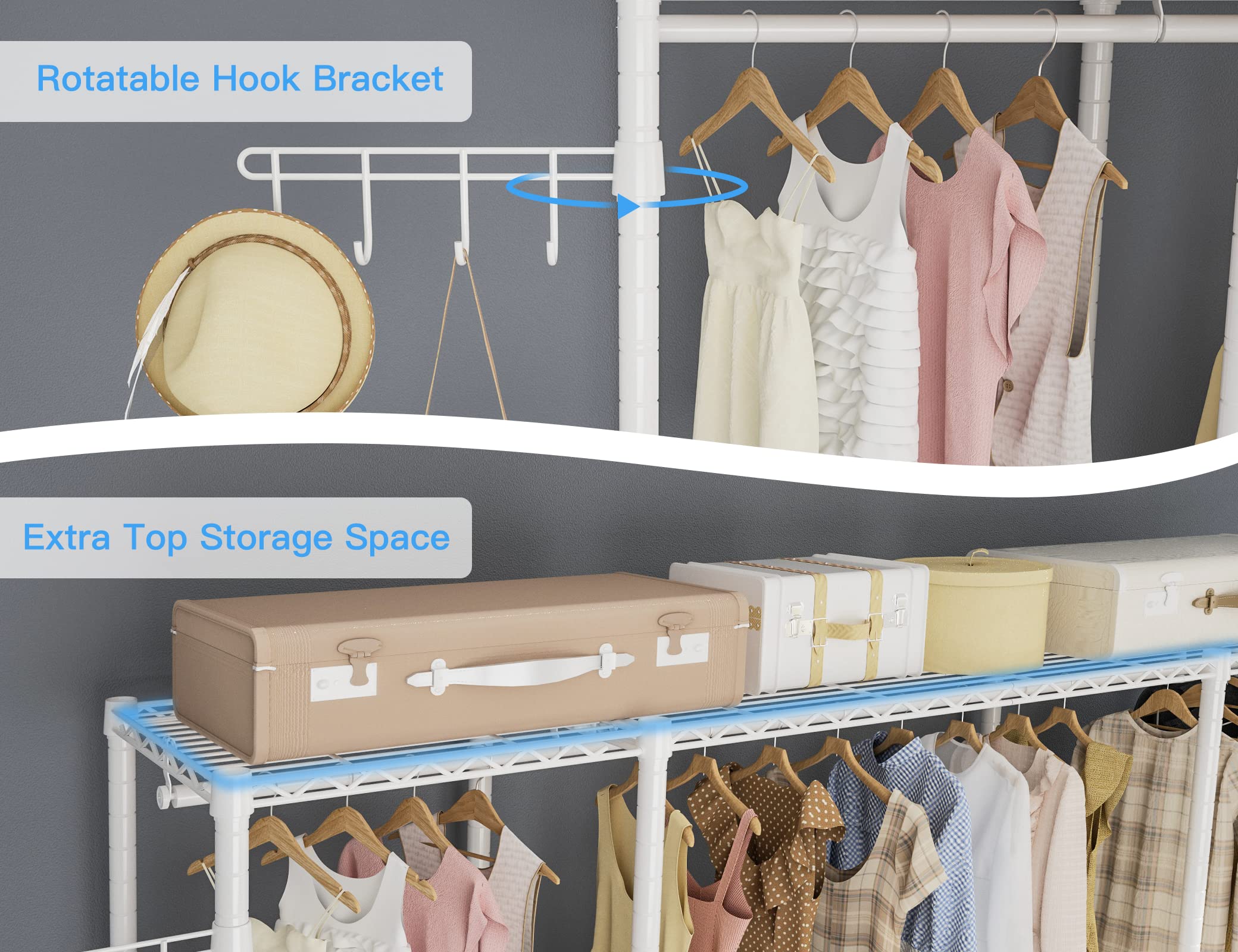 Ulif E3 Heavy Duty Garment Rack, 4 Tiers Freestanding Closet Organizer System With 5 Shelves, Metal Closet Organizer And Storage