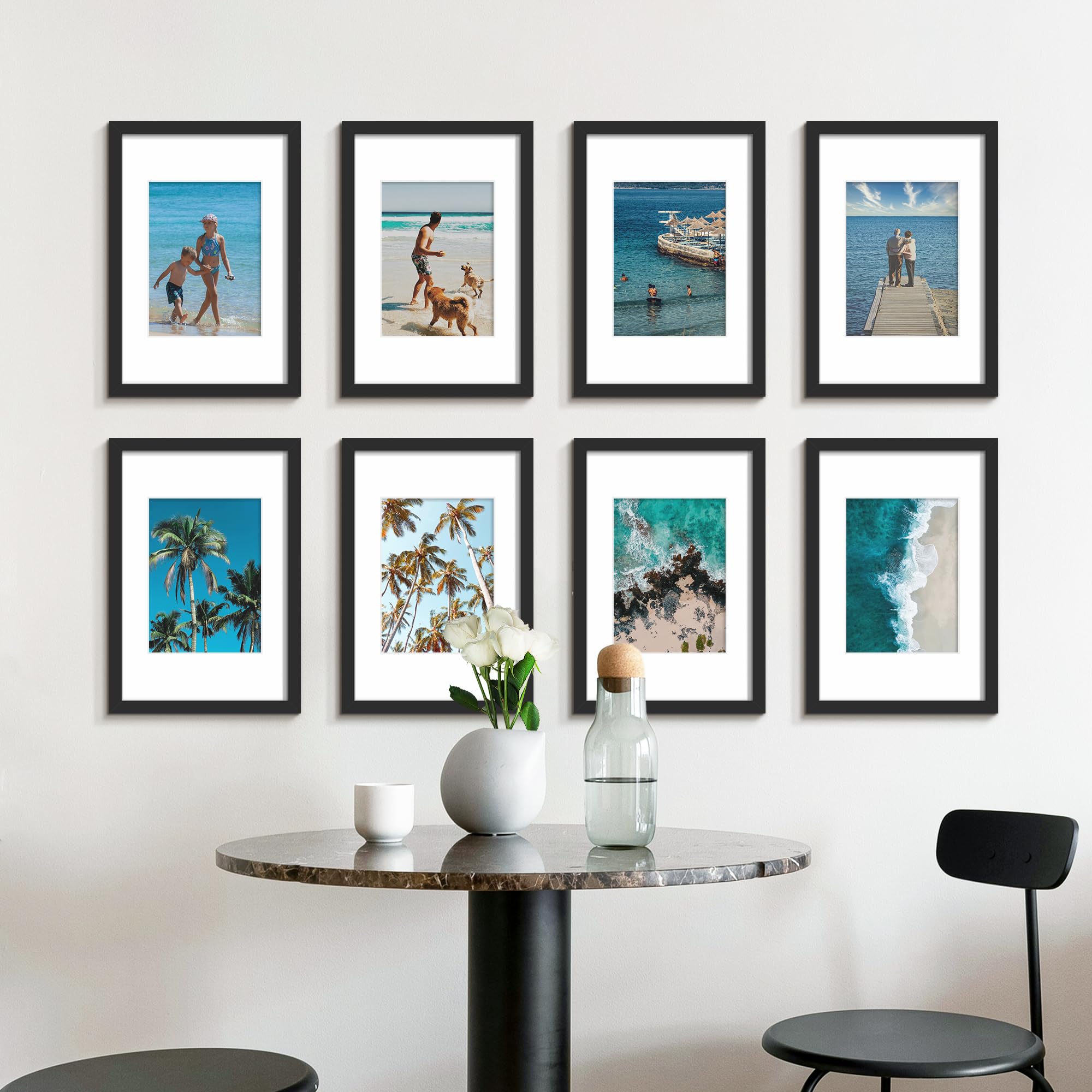 Wiscet 8x12 Picture Frame Set of 9, Display Pictures 6x8 with Mat or 8x12 Without Mat, Photo Frame for Wall Mounting or Tabletop