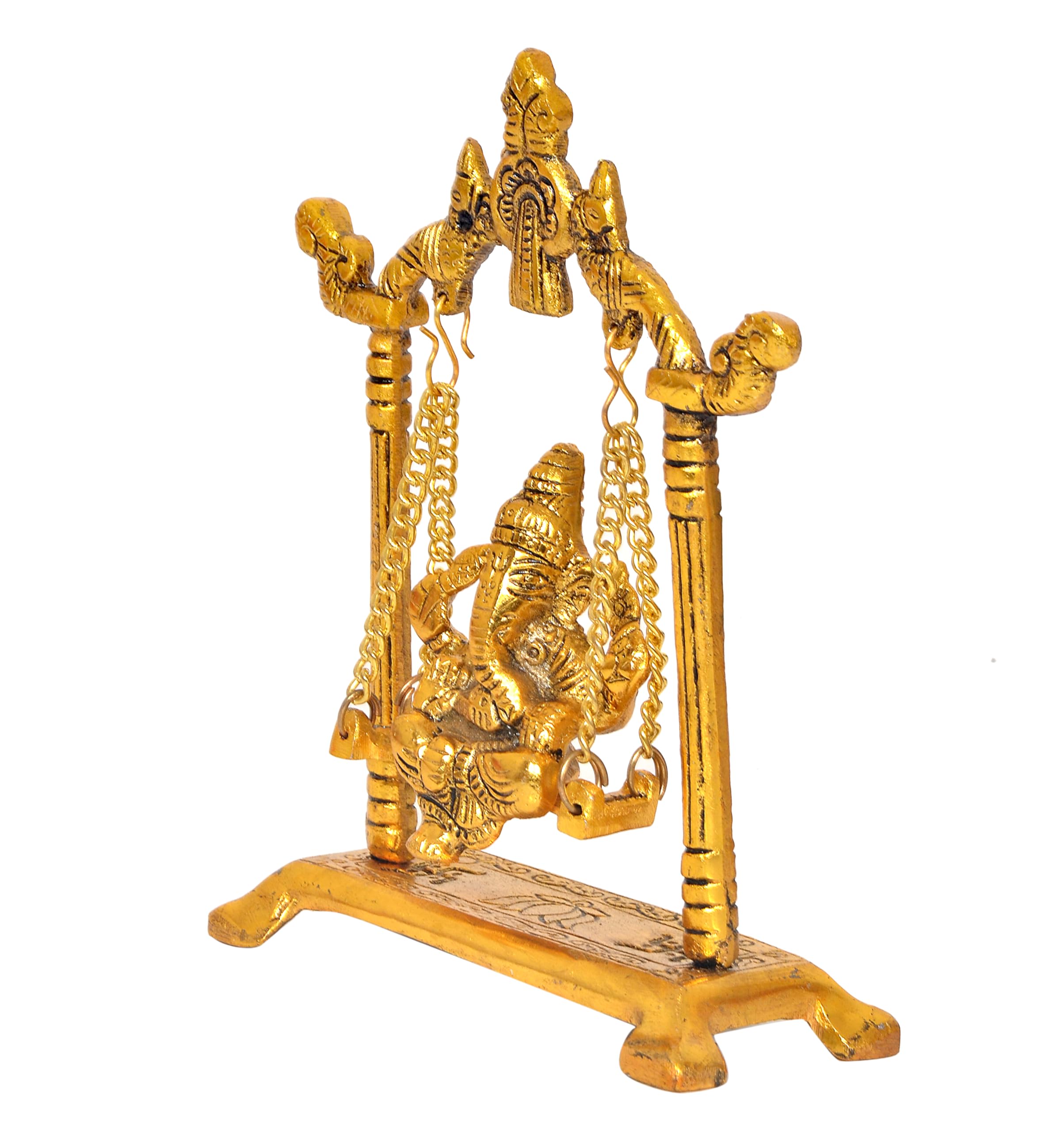Dattatreya Metal Ganesh Ji Jhula Idol,Ganpati Idol On Swing Jhula For Home Decor Pooja Mandir Decorative Showpiece(Height 7 Inch