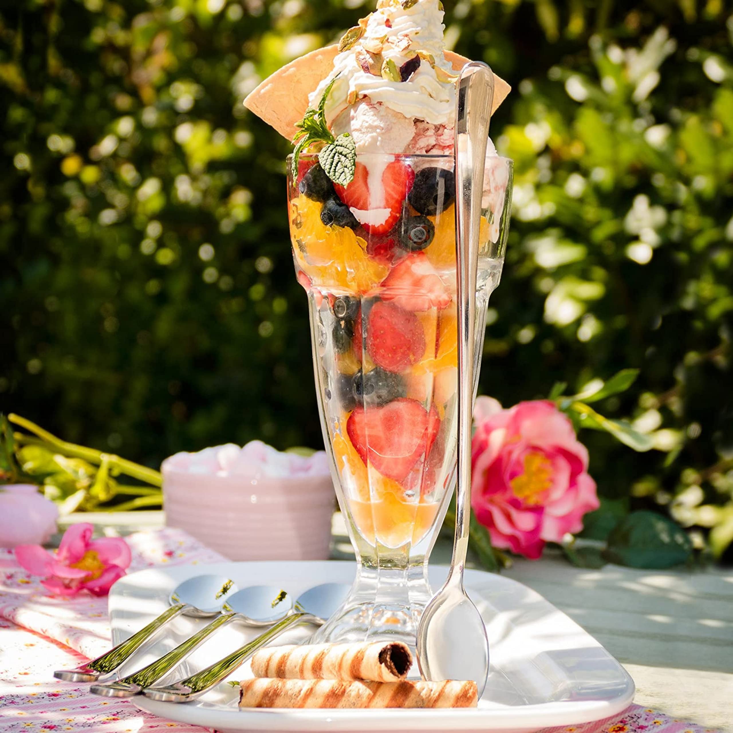 Le Regalo 9 Piece Ice Cream Serving Set - 4 Ice Cream Cups, 4 Ice Cream Spoons And 1 Scoop For Sundaes, Milkshakes, Ice Creams A