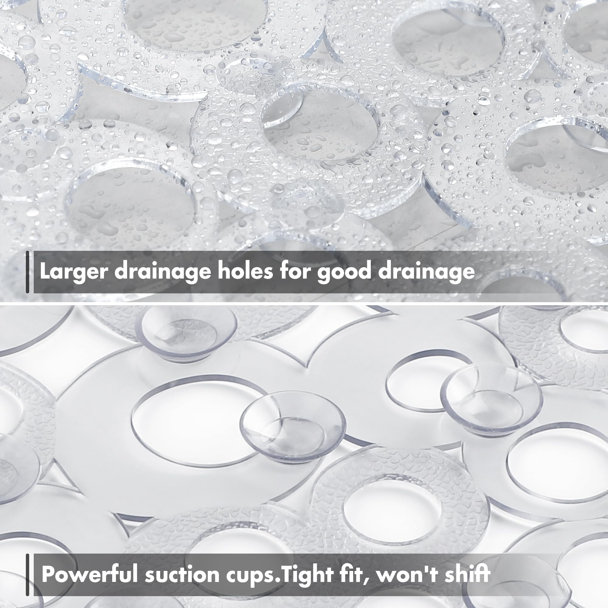 Weltrxe Oval Bathtub Mat Non Slip, Clear Bubbles Bath Mats For Tub, Shower Mat With Drain Holes, Suction Cups, Machine Washable