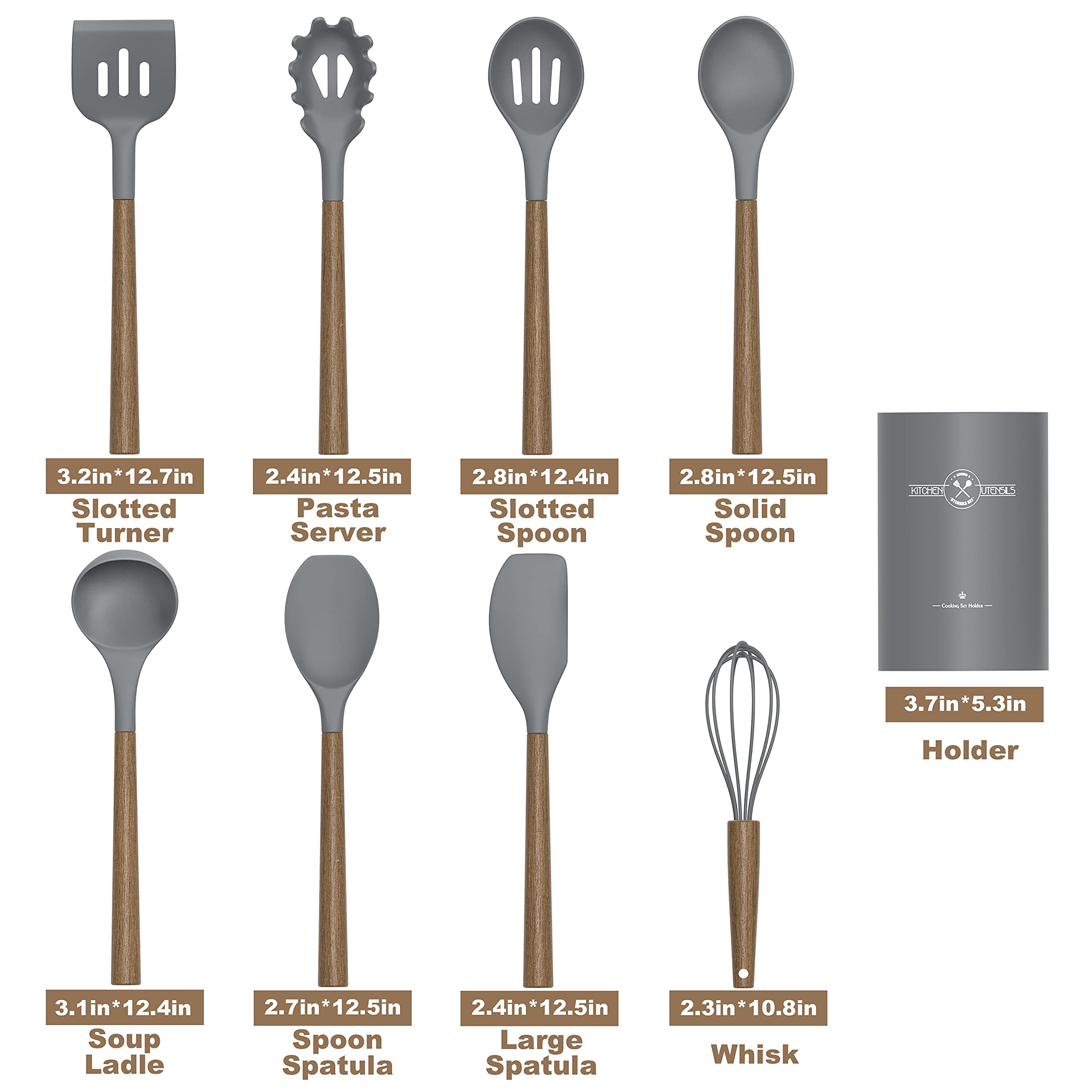 Silicone Kitchen Cooking Utensil Set  9Pcs Kitchen Utensils Spatula Set with Wooden Handle for Nonstick Cookware  446