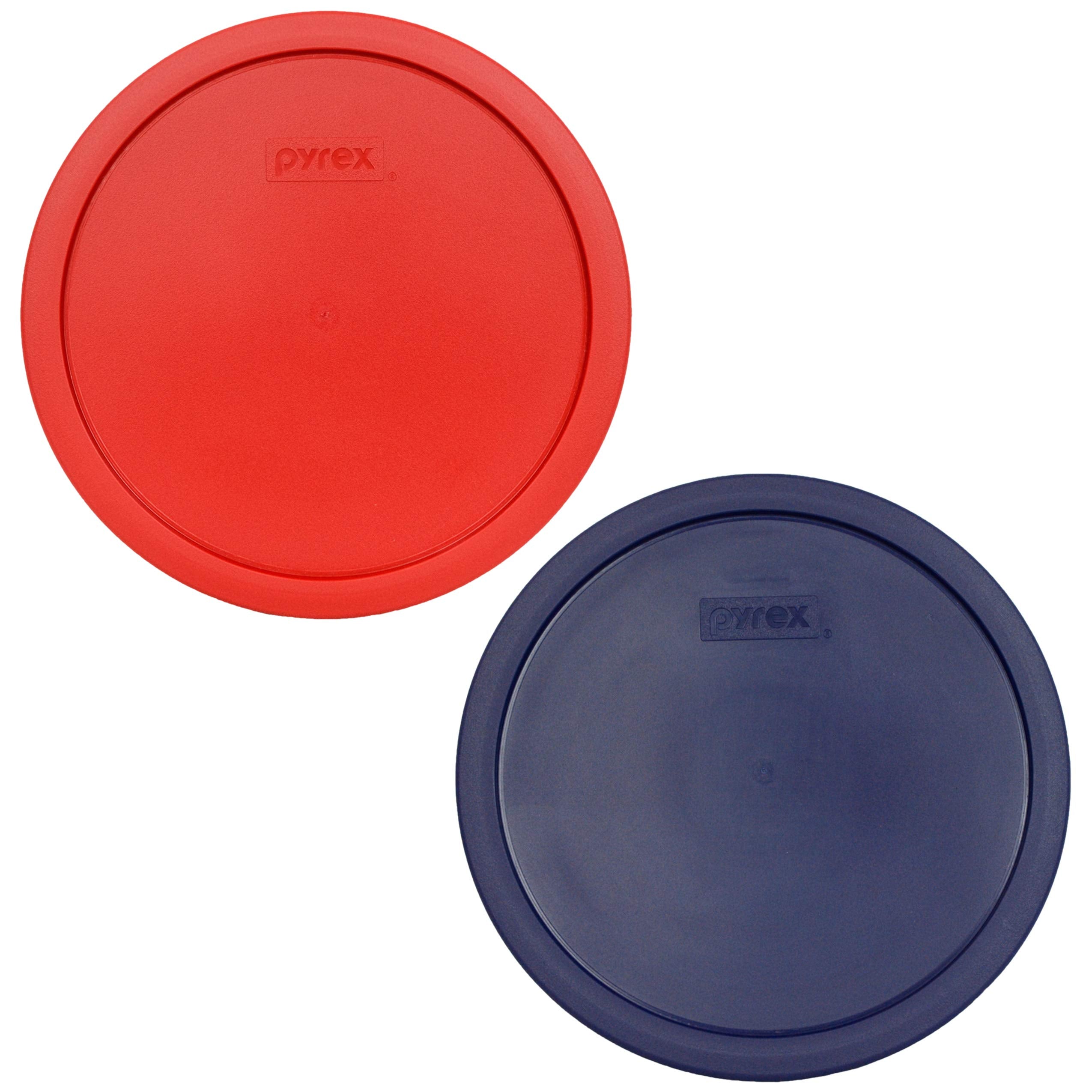 Pyrex 7403-Pc 10 Cup (1) Poppy Red (1) Blue Round Plastic Storage Lids Made In The Usa